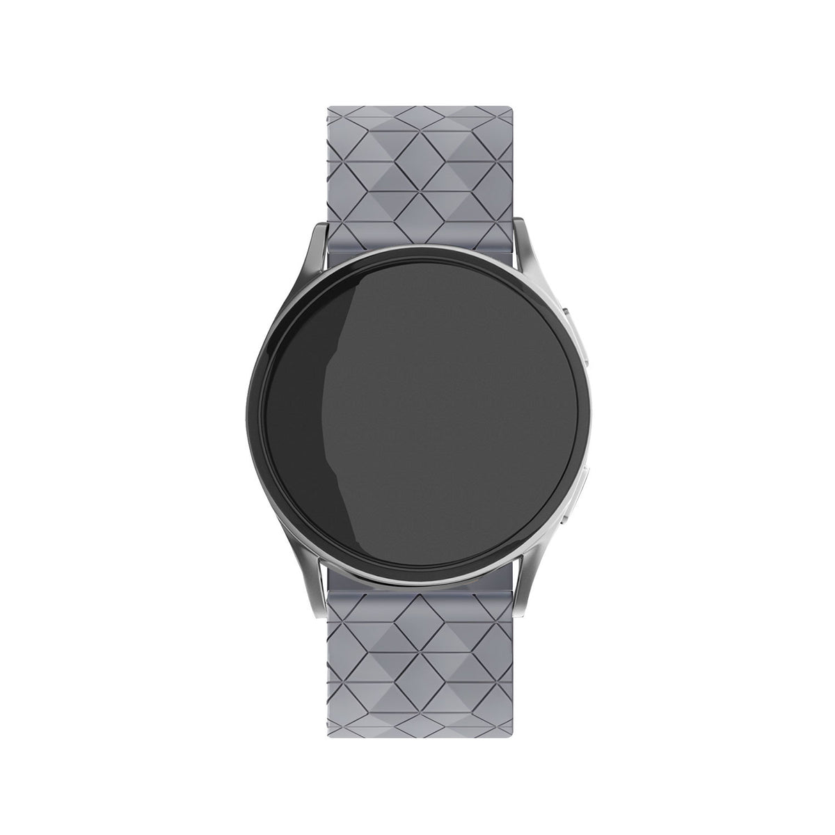 Silicone Strap Hexagons, grey, on a watch, direct front view