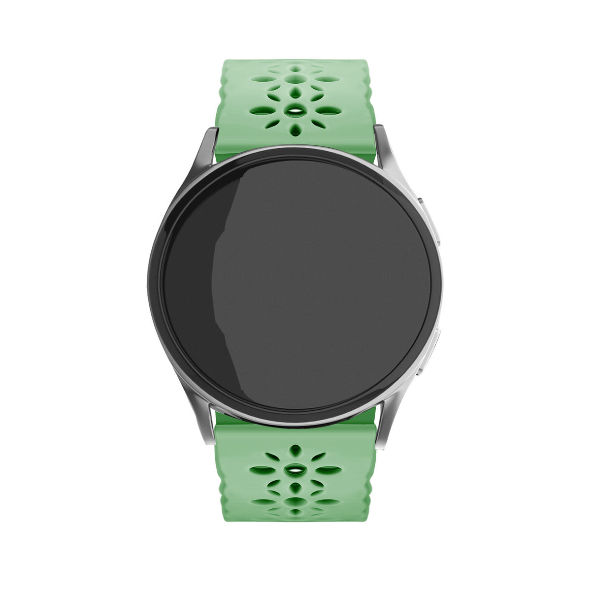 Patterned Silicone Strap, green, on a watch, direct front view
