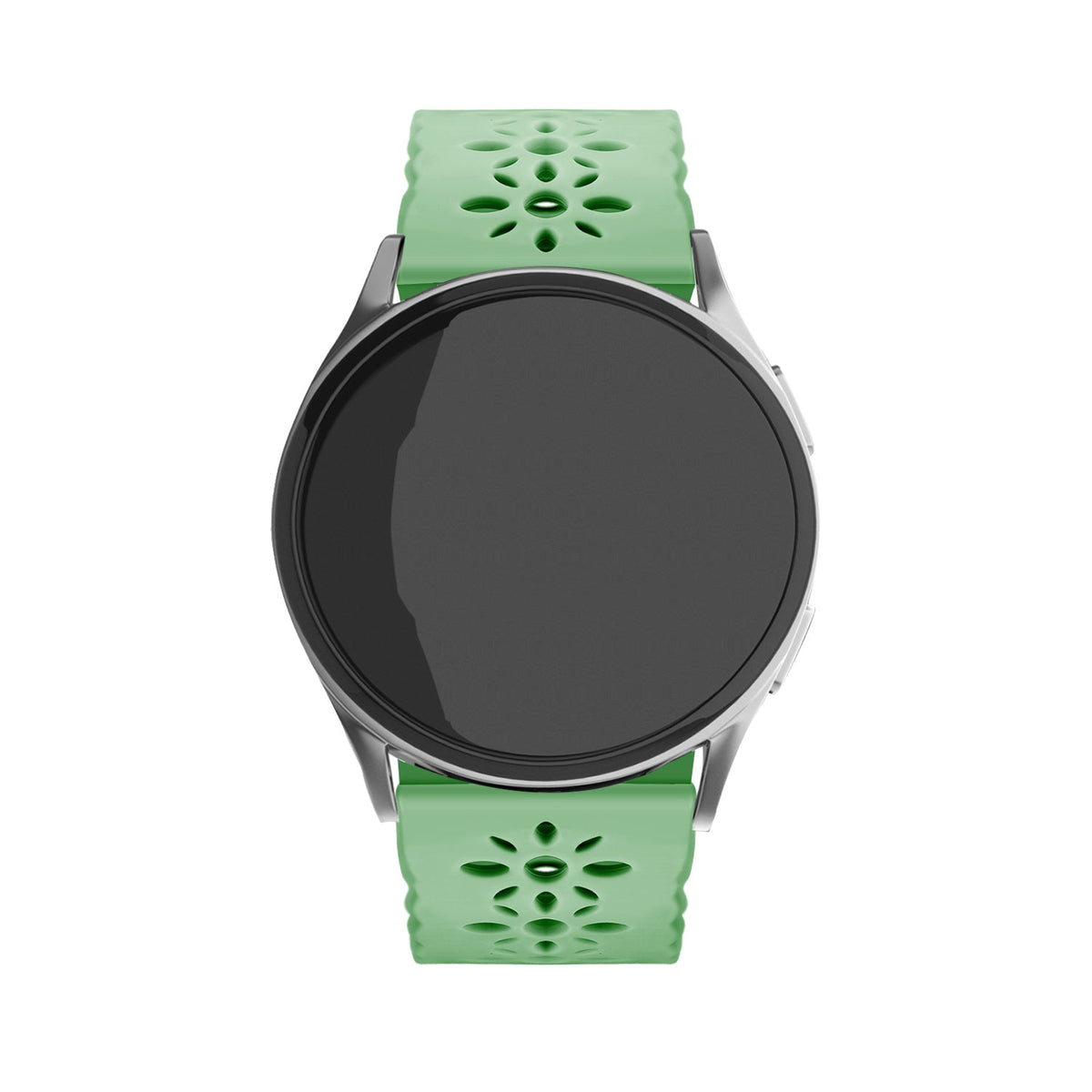 Patterned Silicone Strap, green, on a watch, direct front view