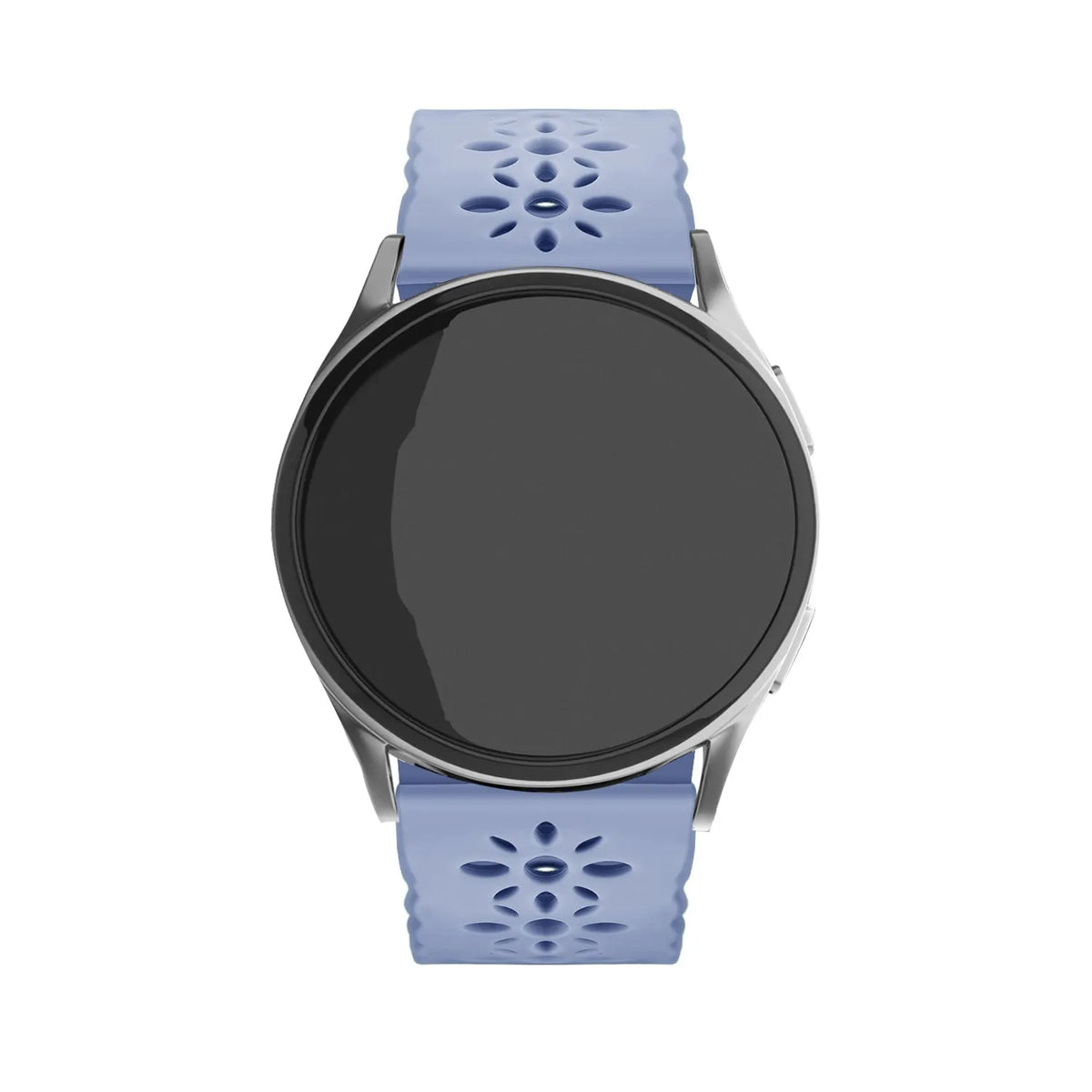 Patterned Silicone Strap, lavender grey, on a watch, direct front view