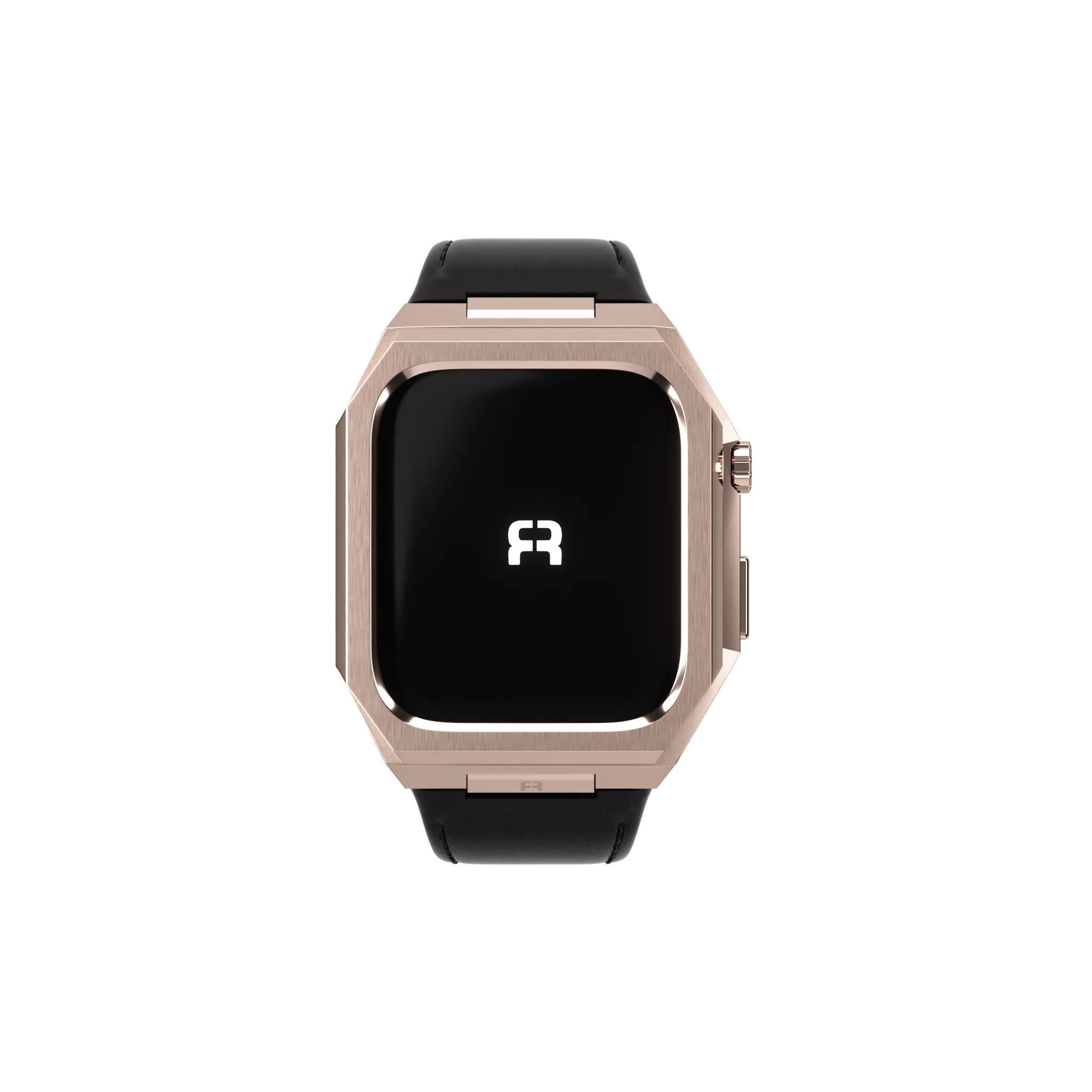 Reqior Boîtier en metal avec bracelet en cuir Apple Watch 45mm (rose or/noir)
