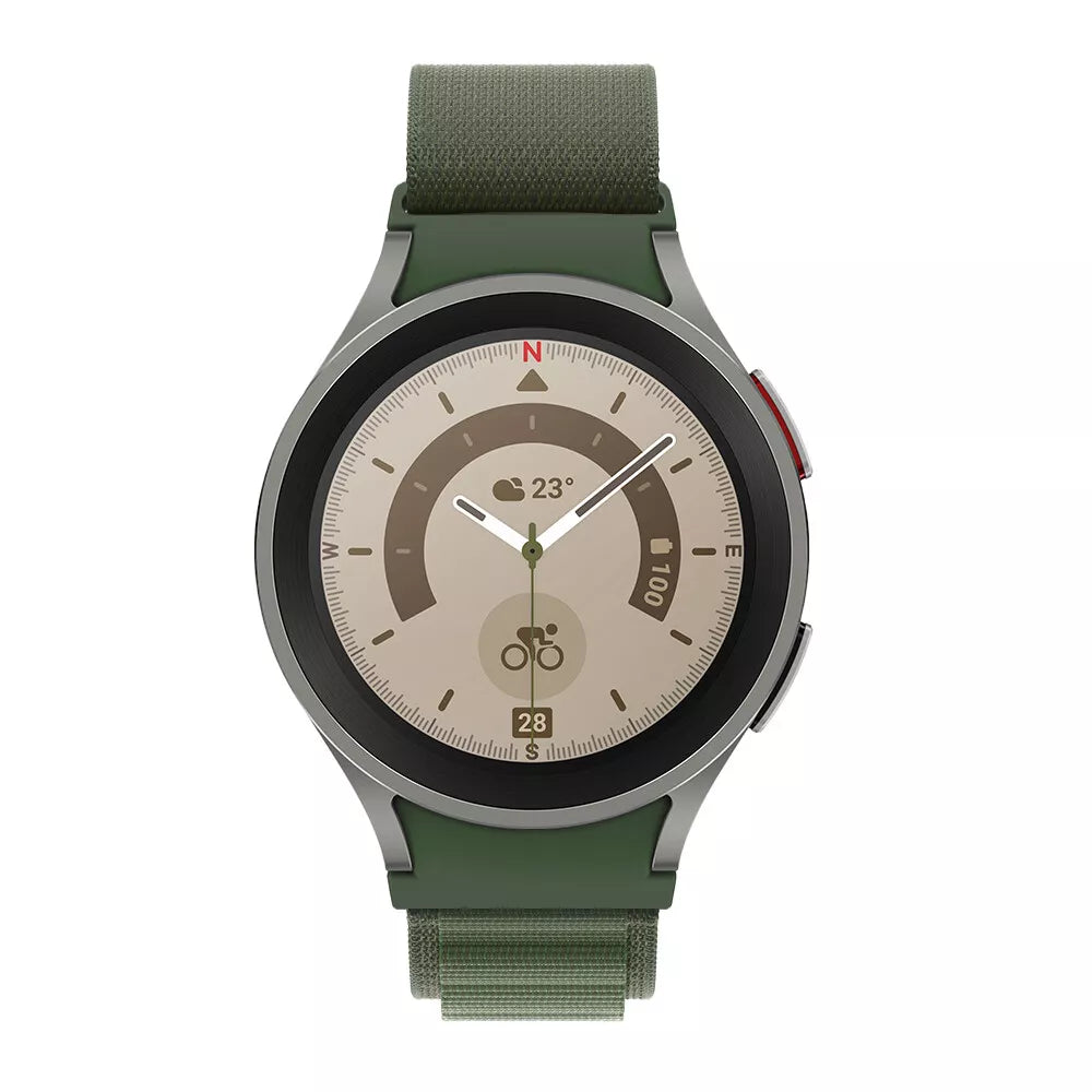 Alpine Nylon Strap, green, on a watch, direct front view