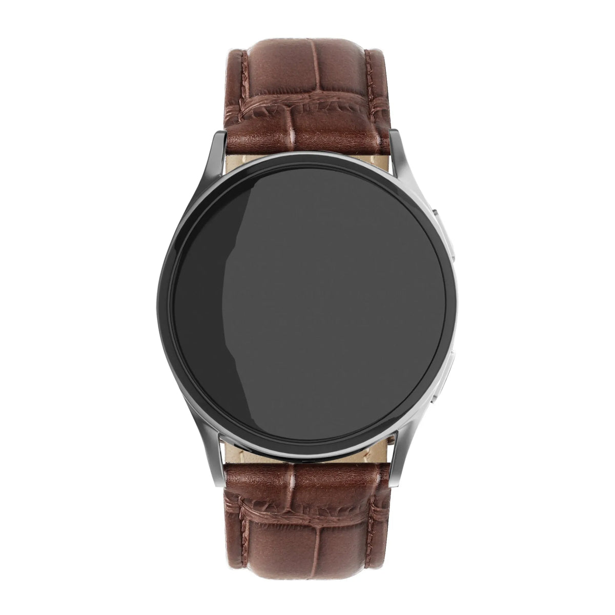 Leather Strap Crocodile Grain, brown, on a watch, direct front view