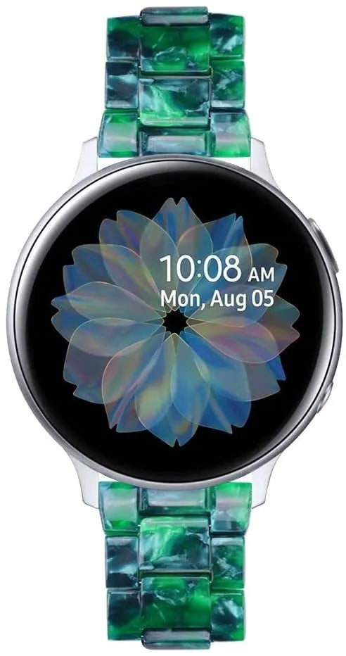 Metal Resin Strap, green, on a watch, direct front view