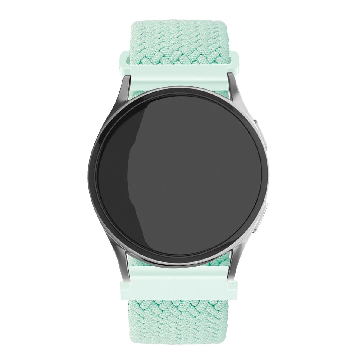 Nylon Adjustable Braided Strap, turquoise, on a watch, direct front view