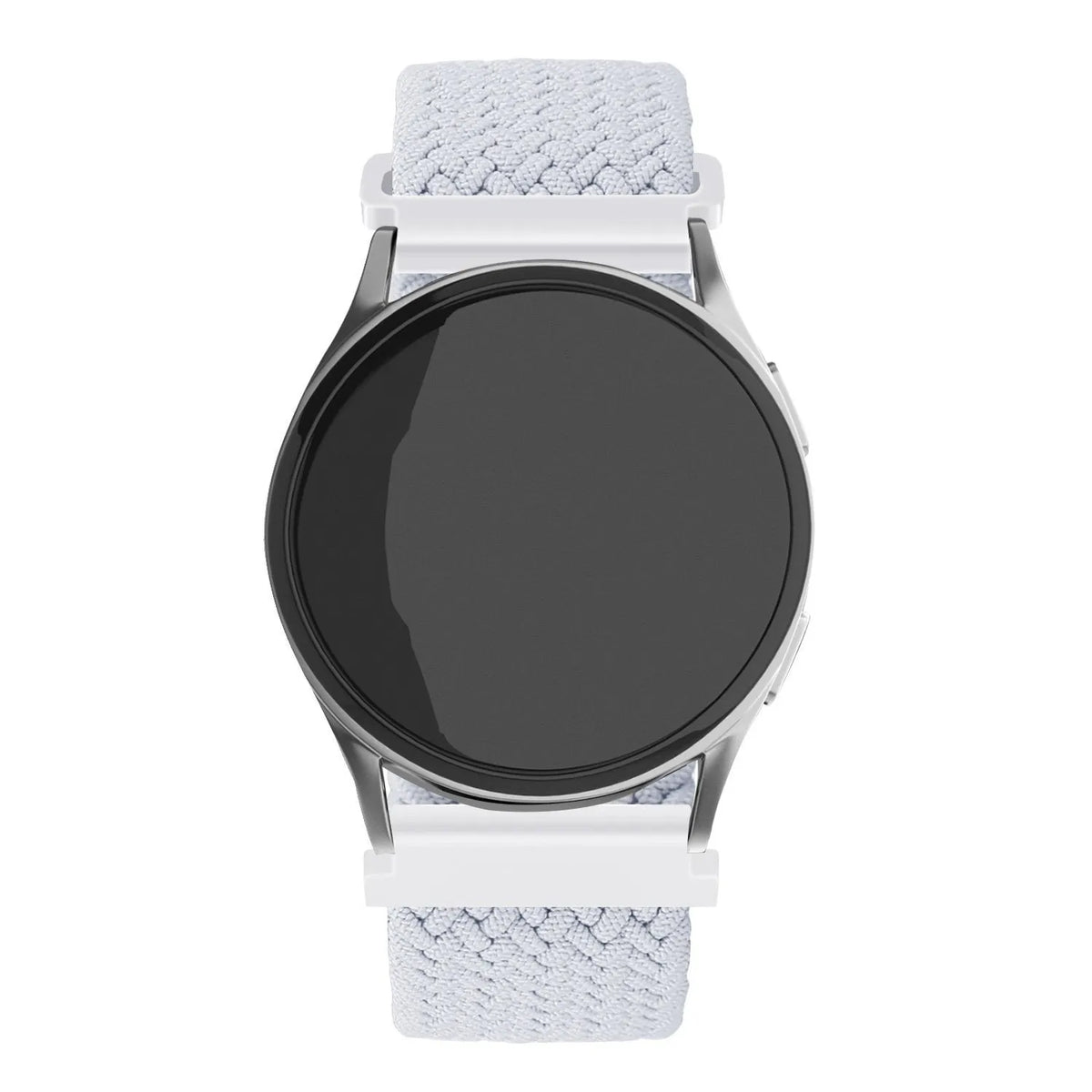 Nylon Adjustable Braided Strap, white, on a watch, direct front view