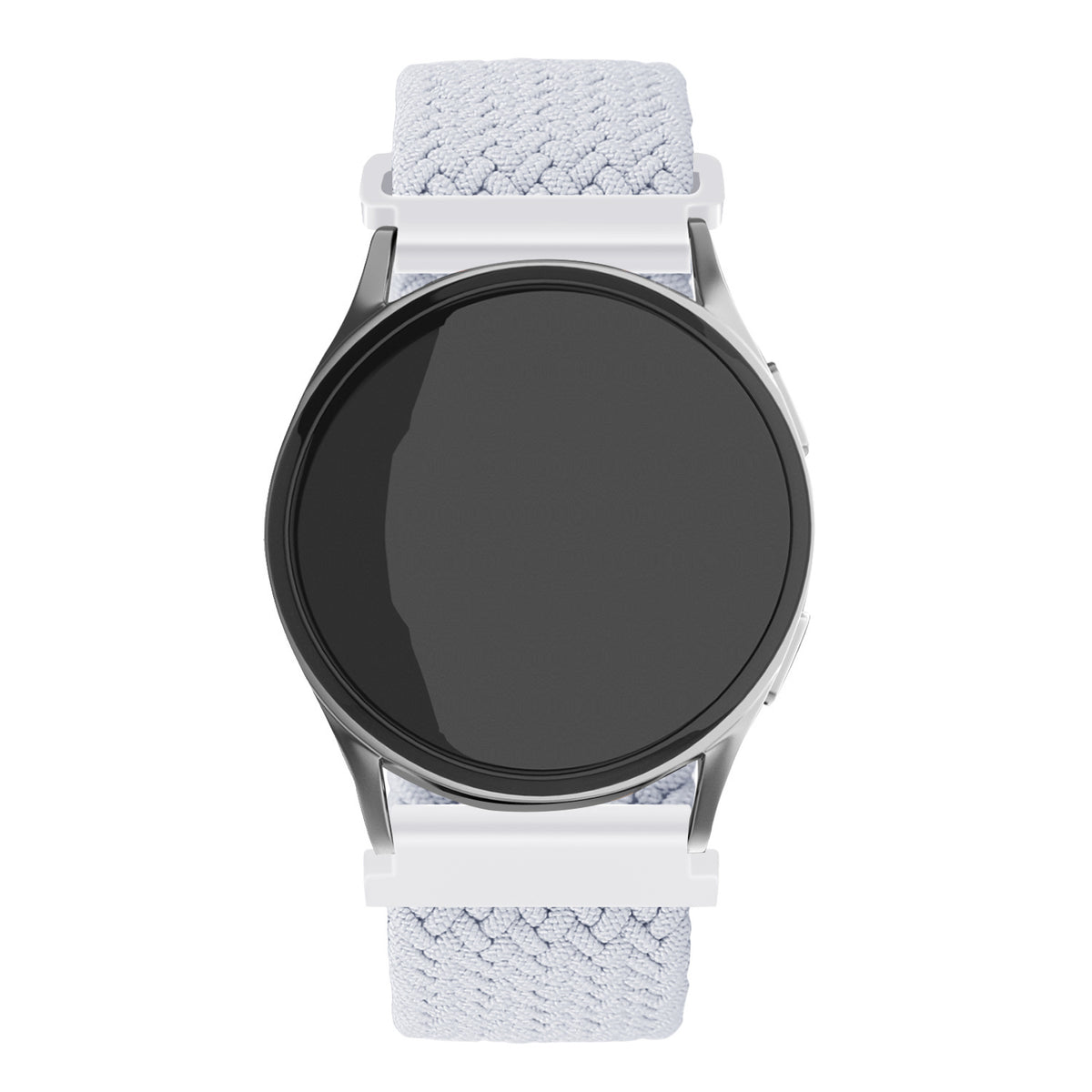 Nylon Adjustable Braided Strap, white, on a watch, direct front view