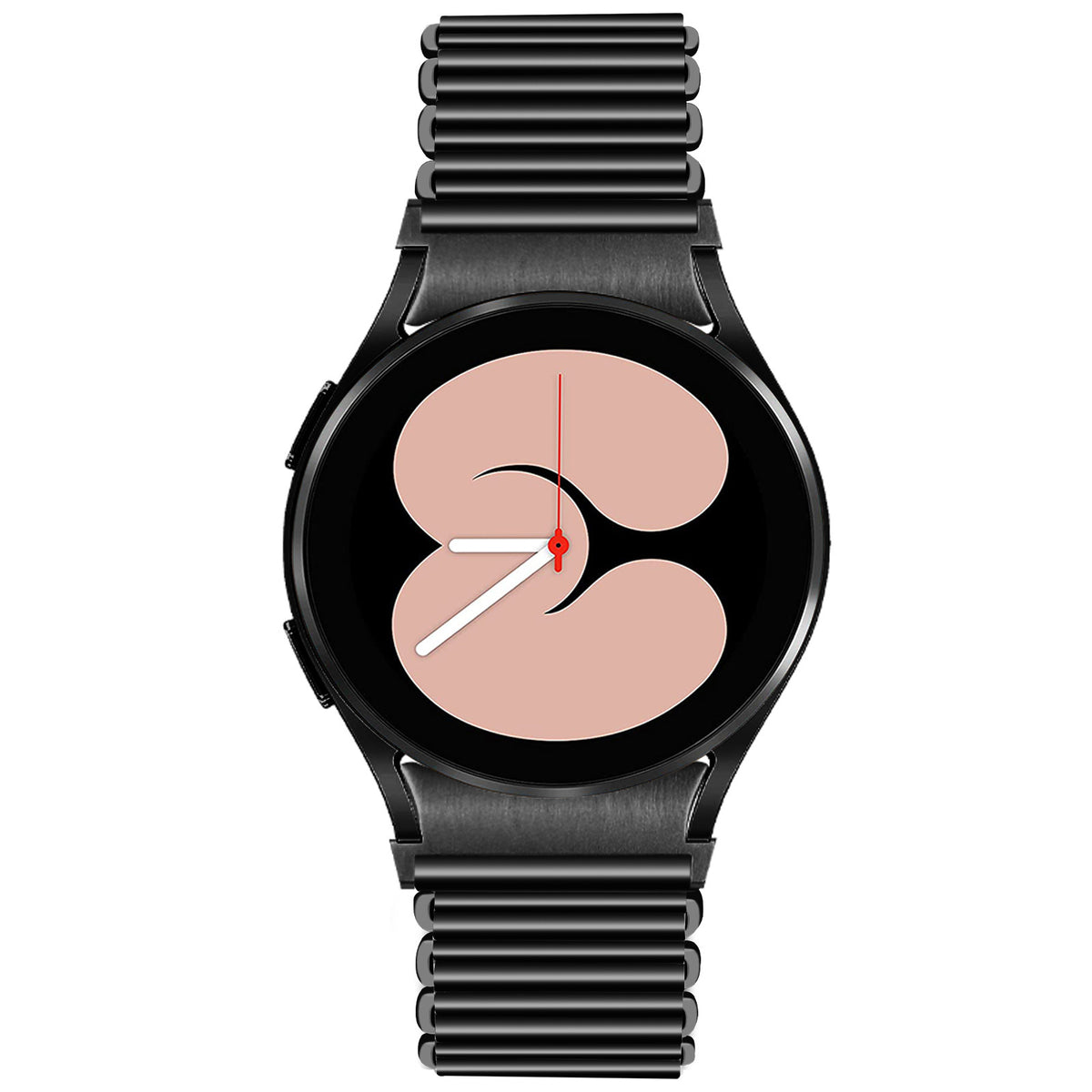 Steel Loop Strap, black, on a watch, direct front view