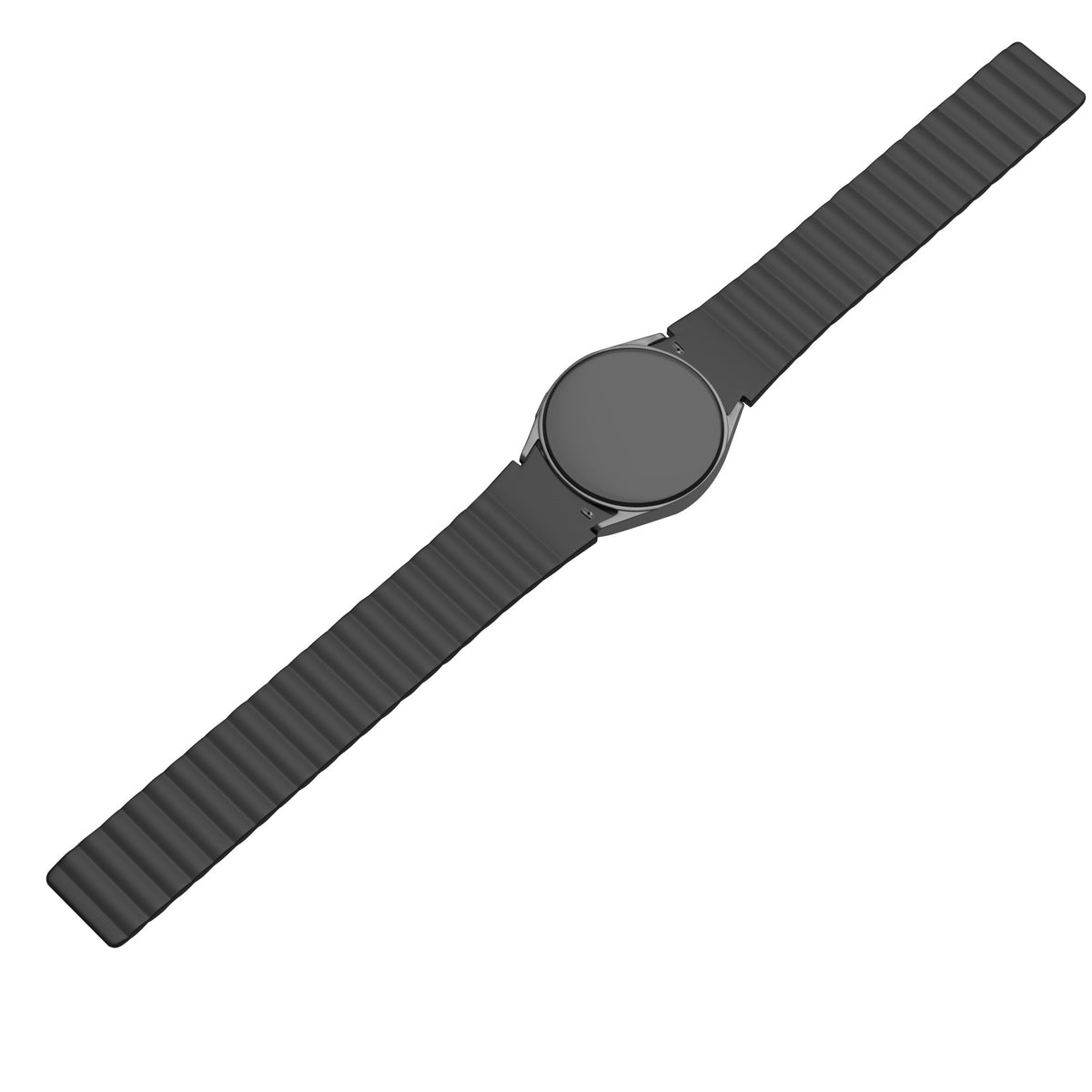 Magnetic Silicone Strap, black, on a watch, direct front view