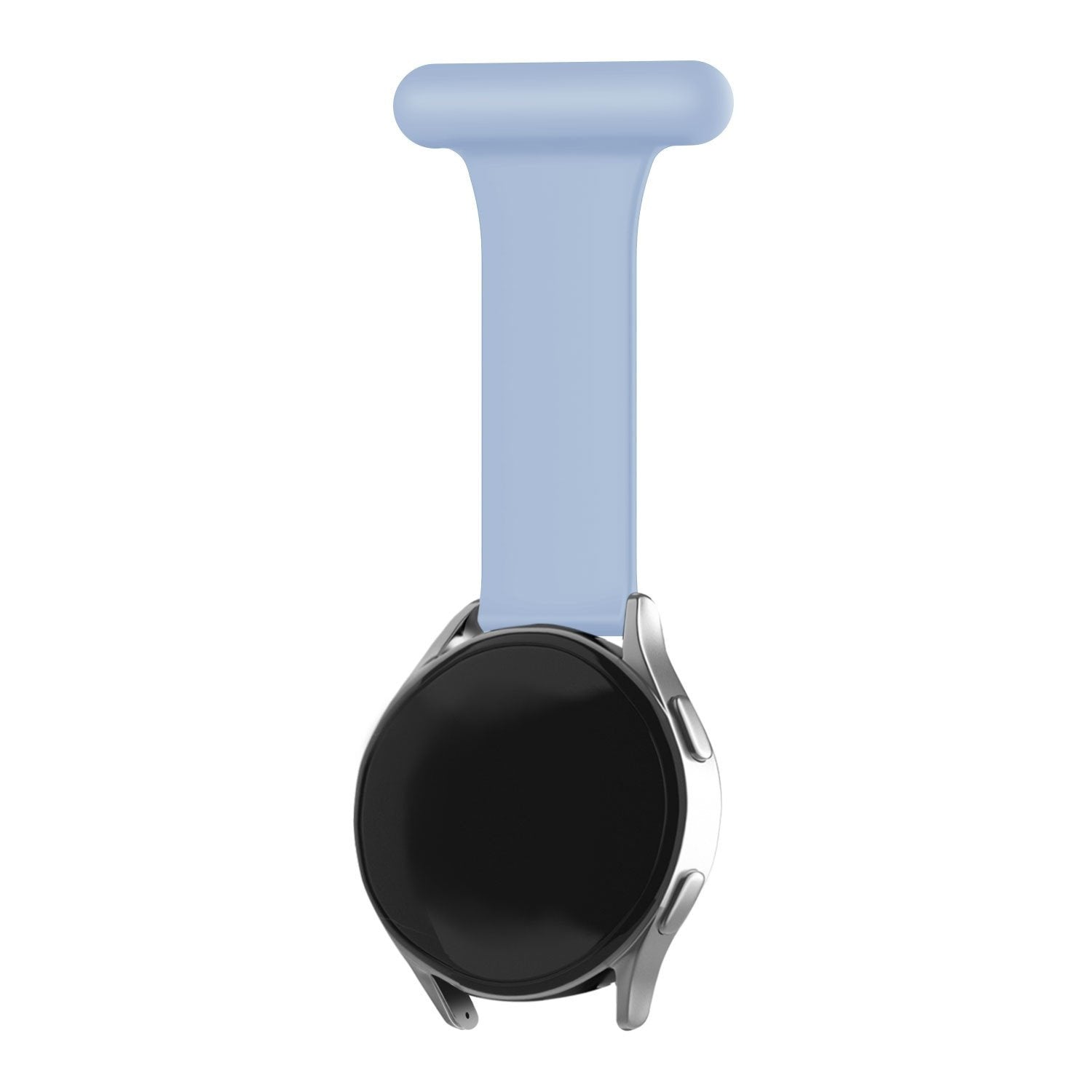 Silicone Nurse Fob, light blue, on a watch, direct rear view