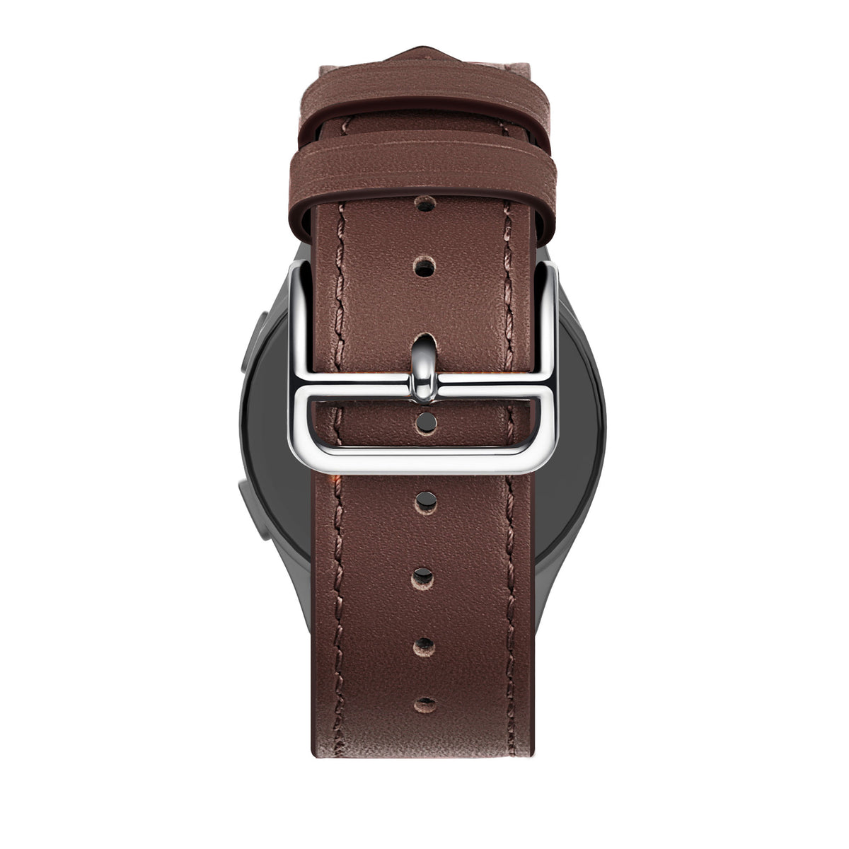 Leather Strap 'Deluxe', brown, on a watch, direct rear view