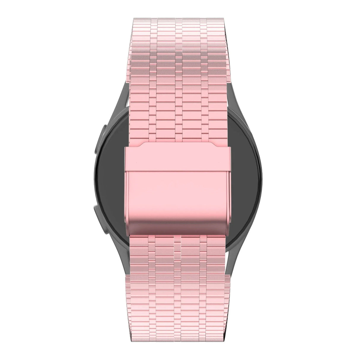 Adjustable Steel Strap, pink sand, on a watch, direct rear view