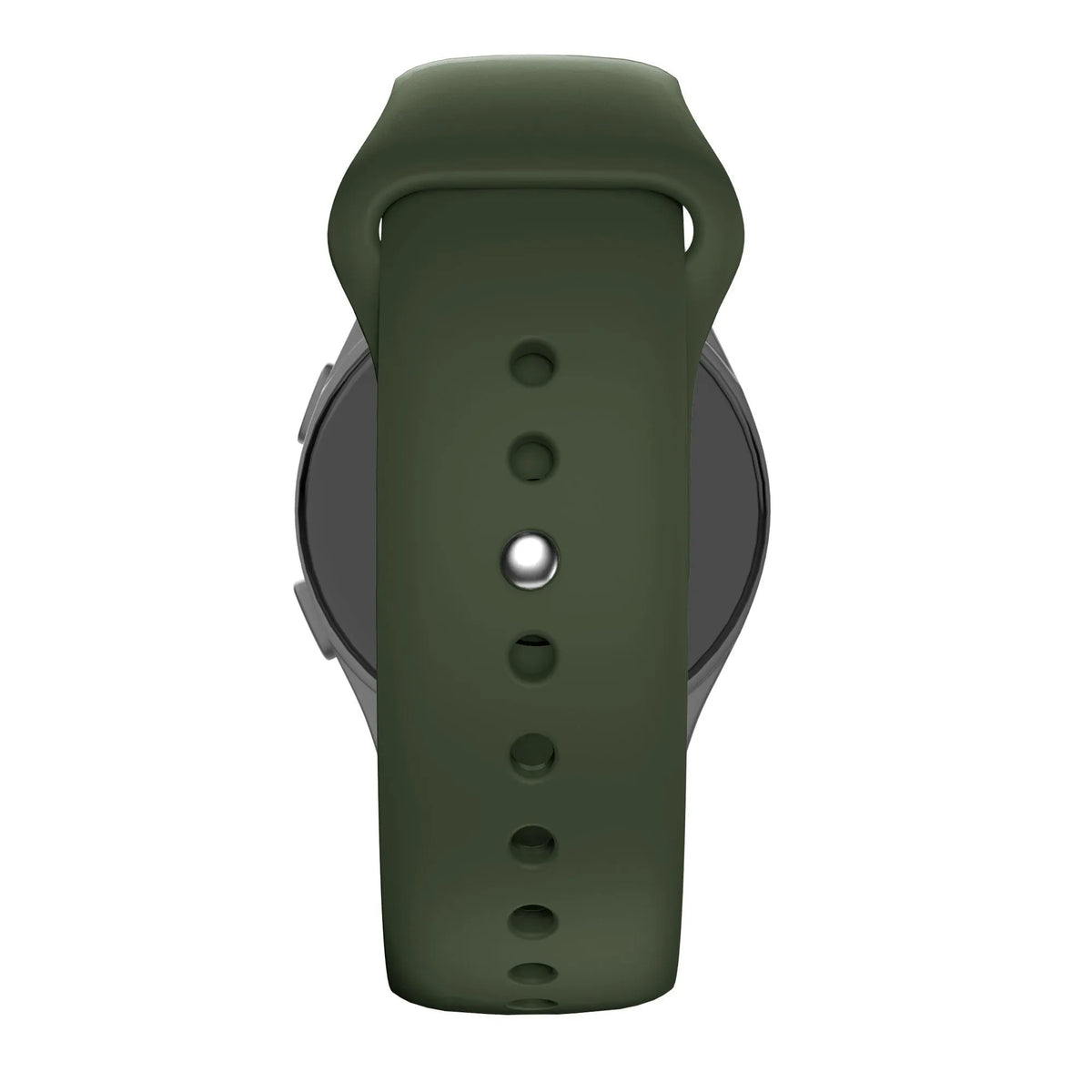Silicone Sport Strap 'Deluxe', olive green, on a watch, direct rear view