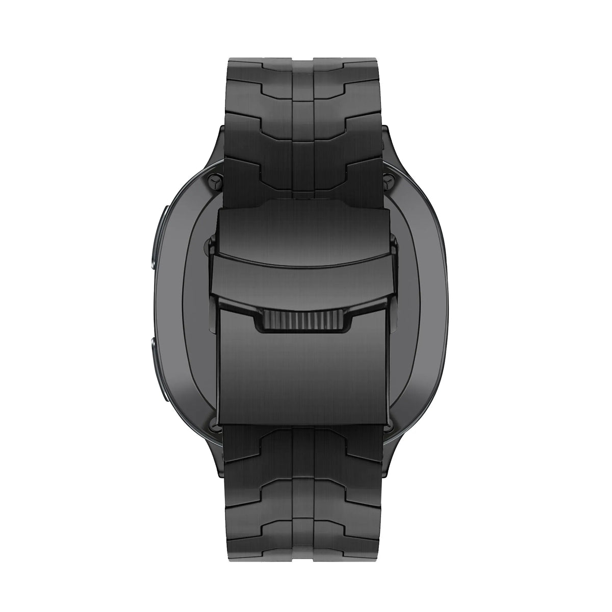 Titanium Strap 'Iron', black, on a watch, direct rear view