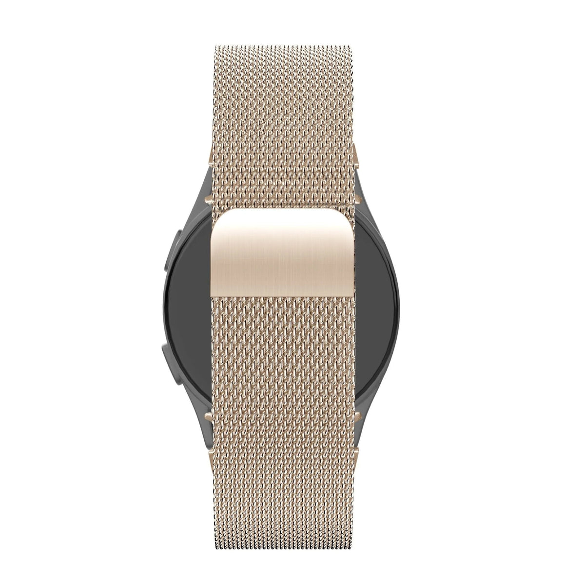 Milanese Loop Strap, rose gold, on a watch, direct rear view
