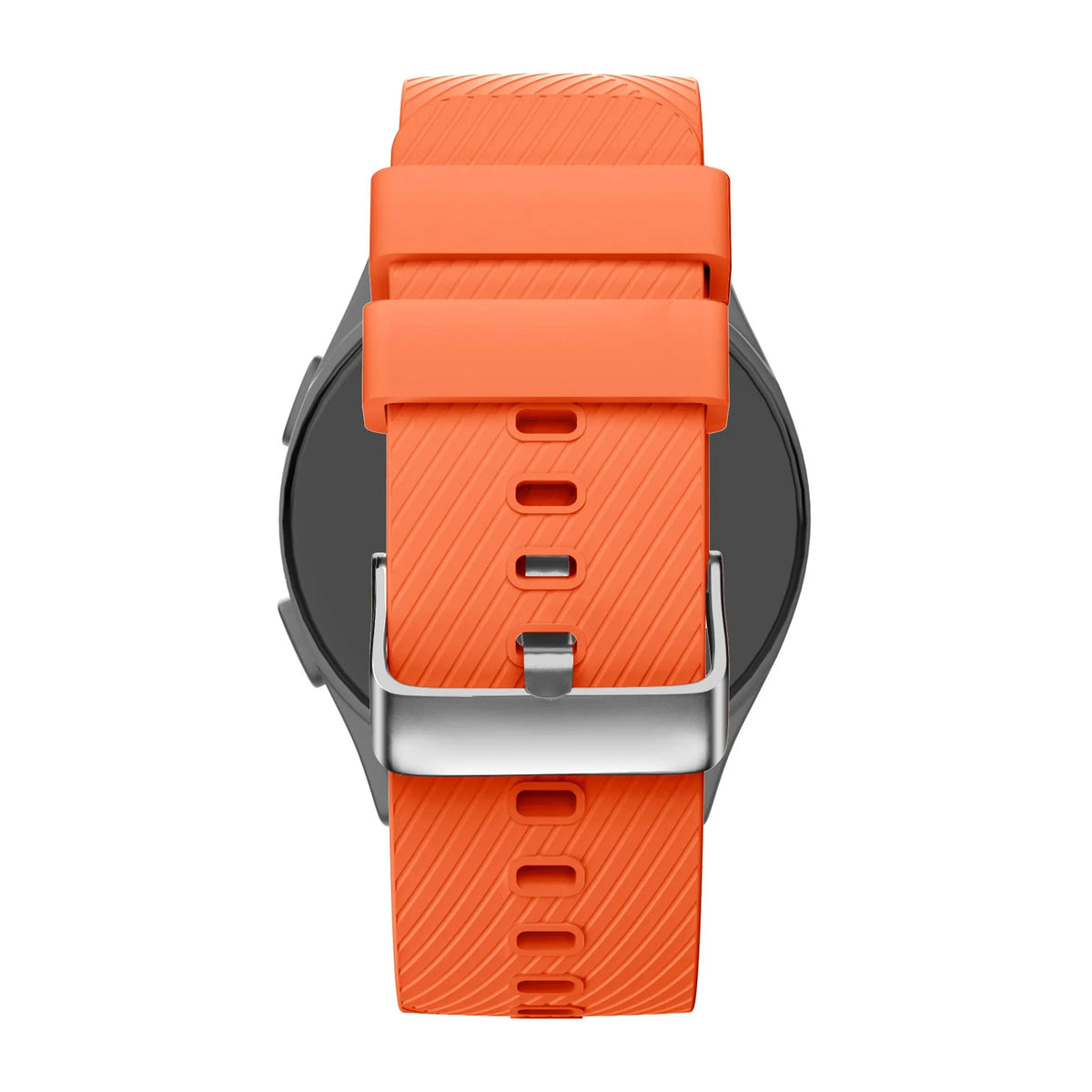 Silicone Strap 'Deluxe', orange, on a watch, direct rear view