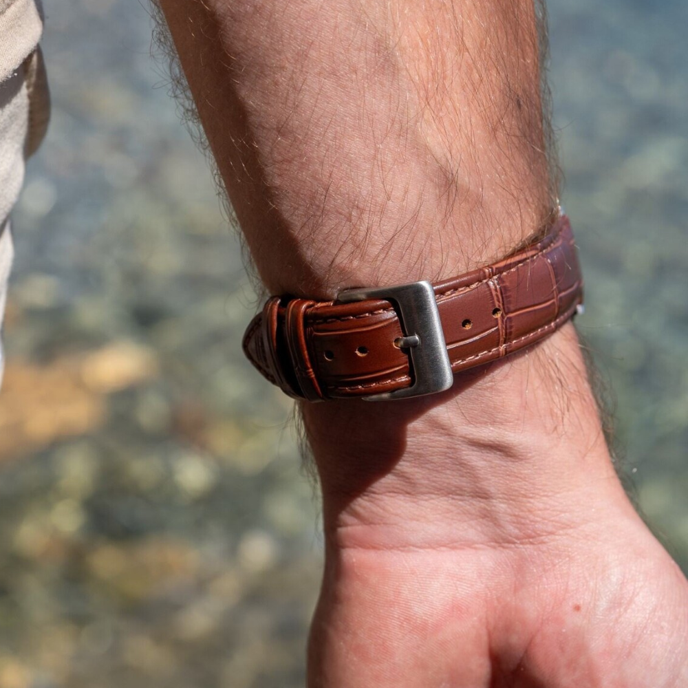 Bracelet cuir motif crocodile Apple Watch 38/40/41/42mm (brun)