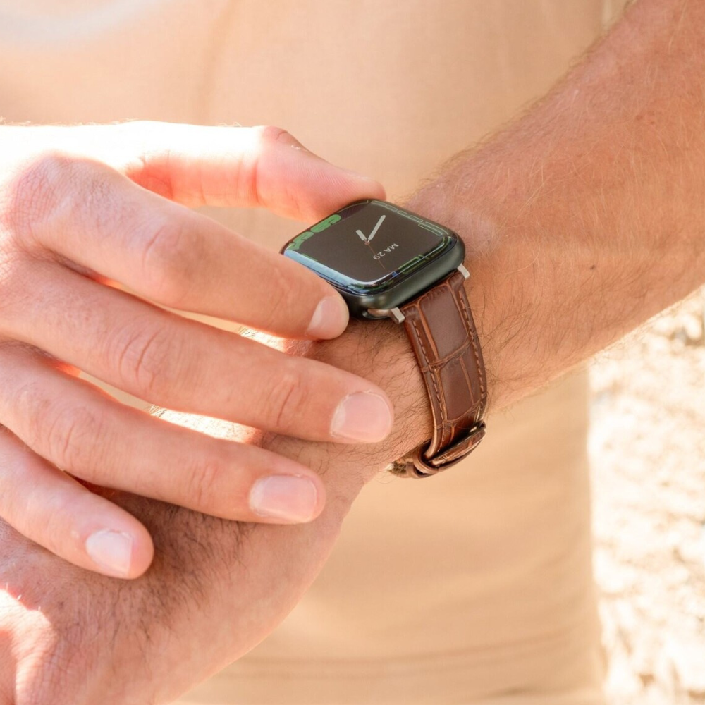 Bracelet cuir motif crocodile Apple Watch 38/40/41/42mm (brun)