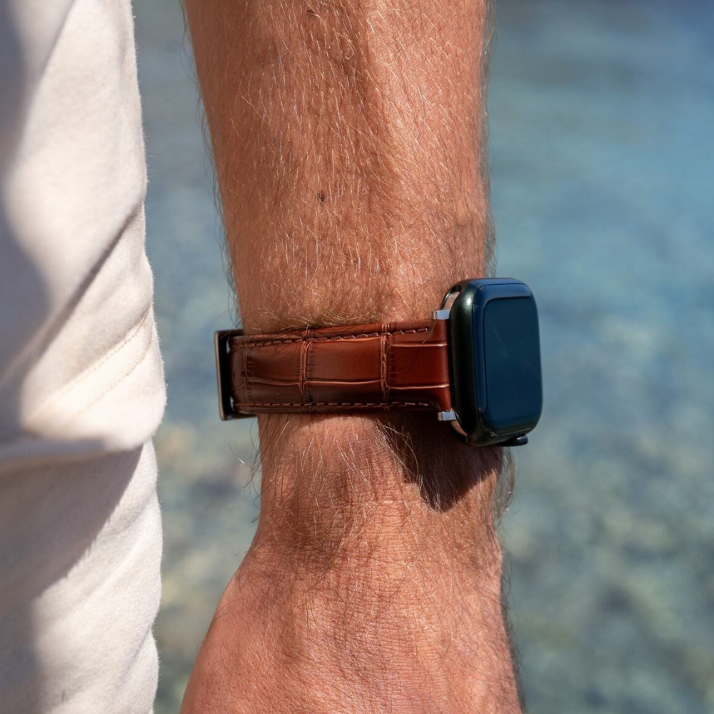 Bracelet cuir motif crocodile Apple Watch 38/40/41/42mm (brun)