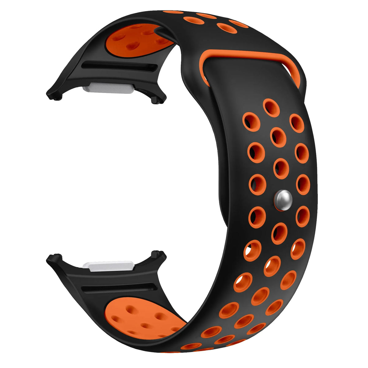 Silicone Sport Strap, black/orange, without a watch, 3/4 front view