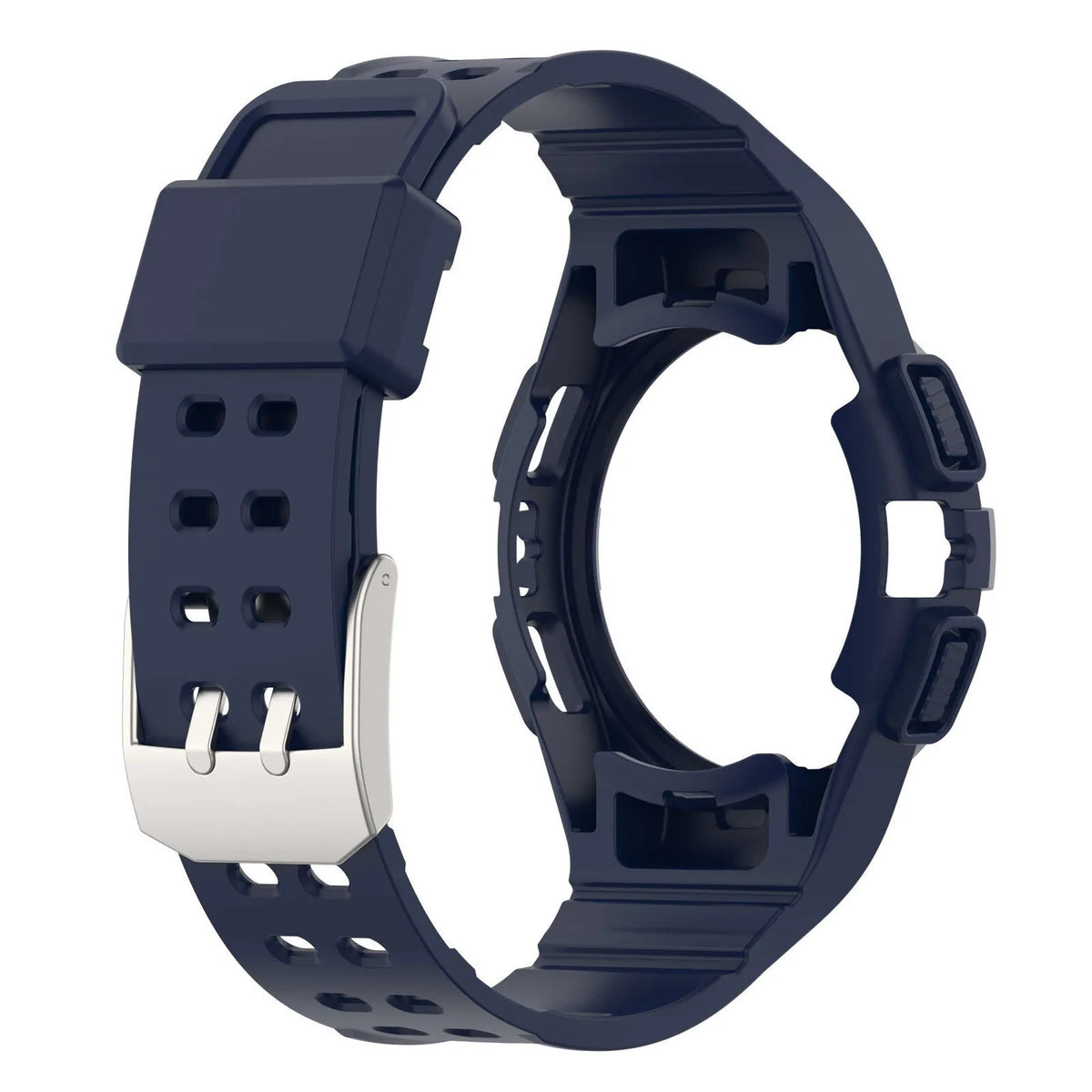 Silicone Strap with Frame, dark blue, without a watch, 3/4 front view