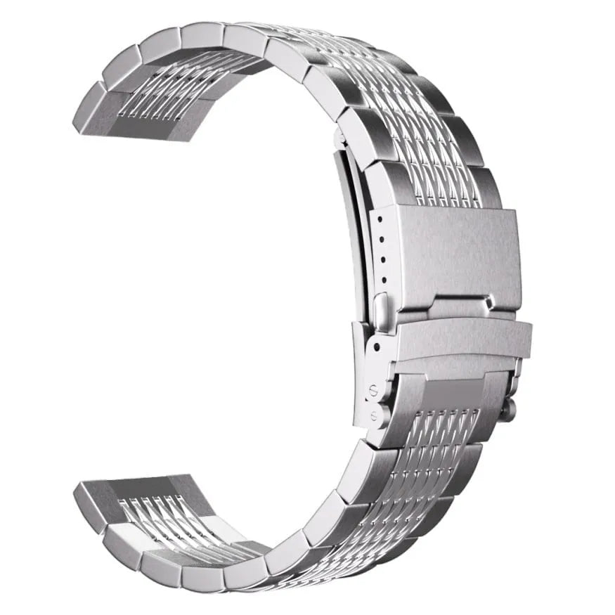 Luxury Steel Link Strap, silver, without a watch, 3/4 front view