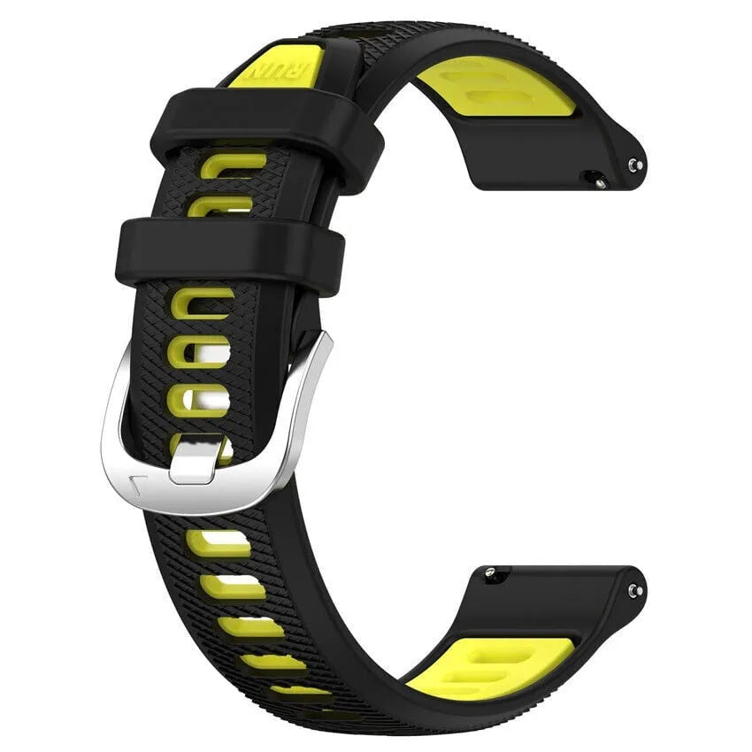 Silicone Buckled Sport Strap, black/yellow, without a watch, 3/4 front view