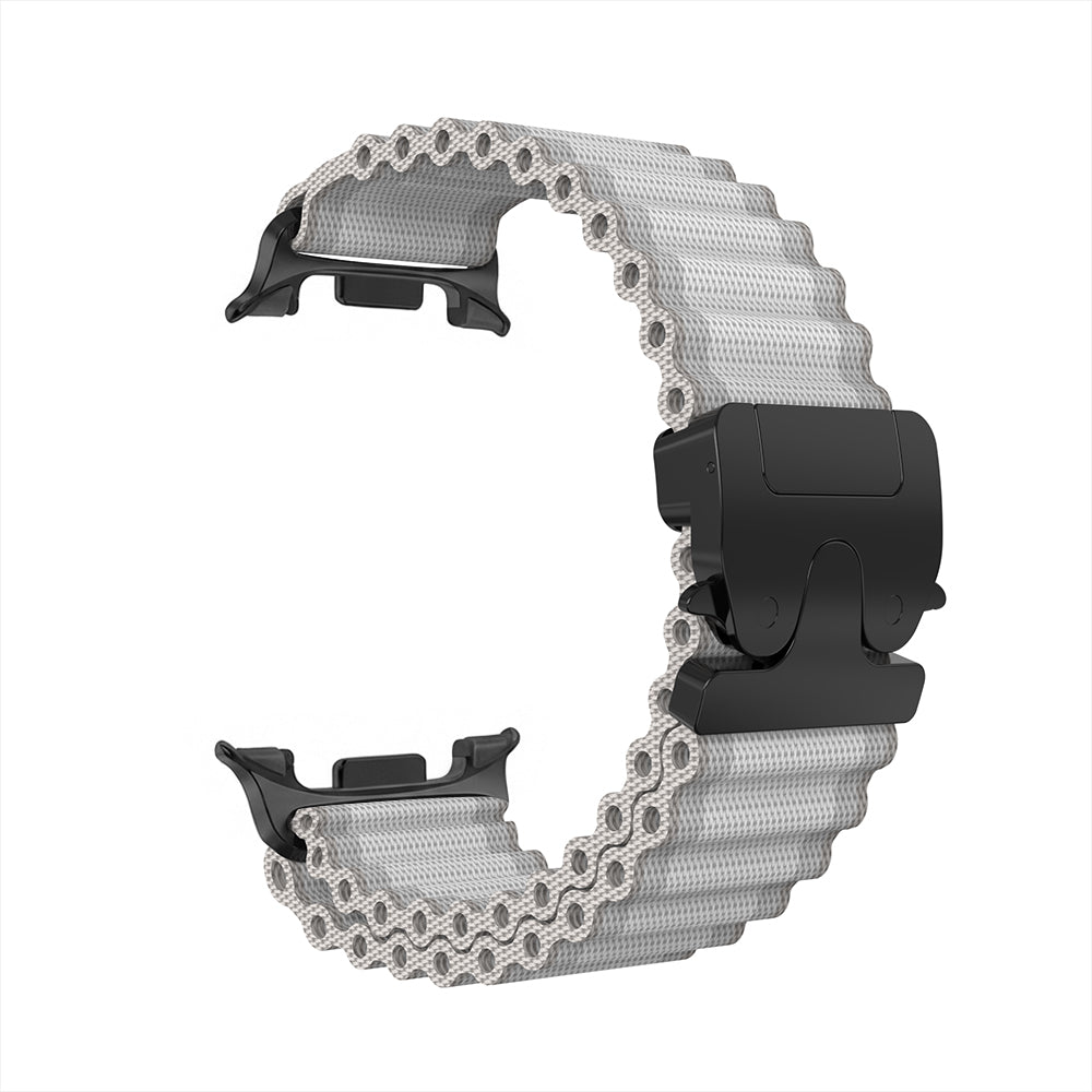 Bracelet nylon Outdoor avec boucle en P Samsung Galaxy Watch 8 - 44mm (blanc avec noir)