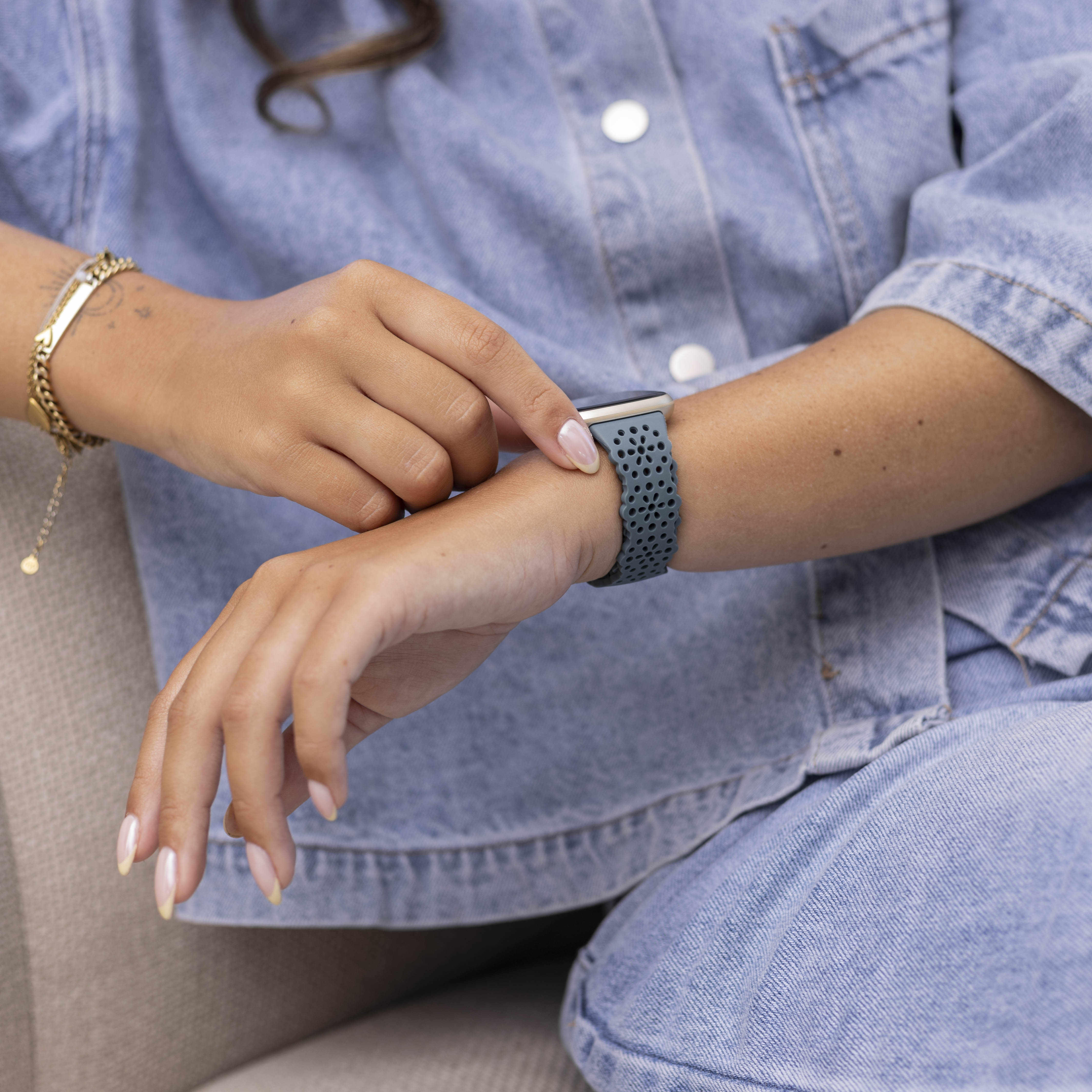 Bracelet silicone avec motif Fitbit Versa 3 (grisbleu)