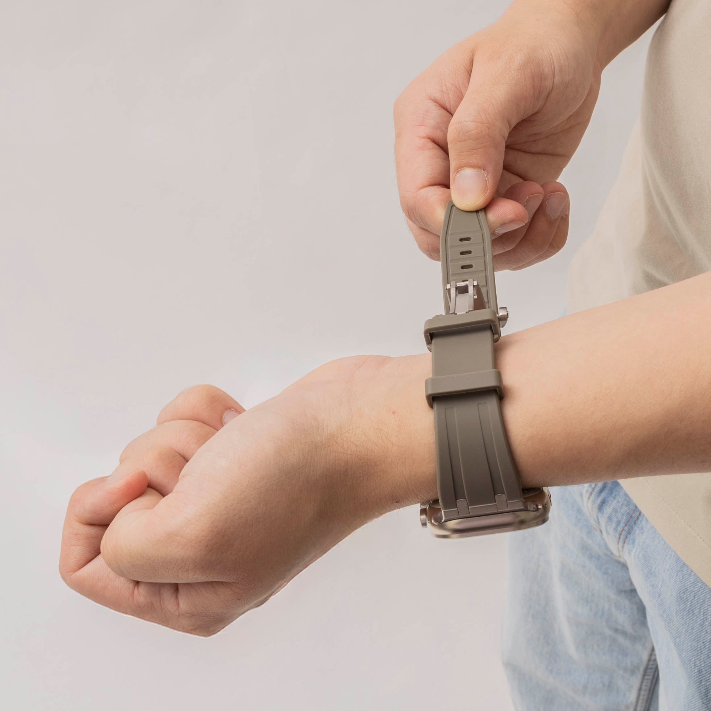 Bandz Apple Watch Silicone Strap 'Luxe Liquid' (Brown With Silver)