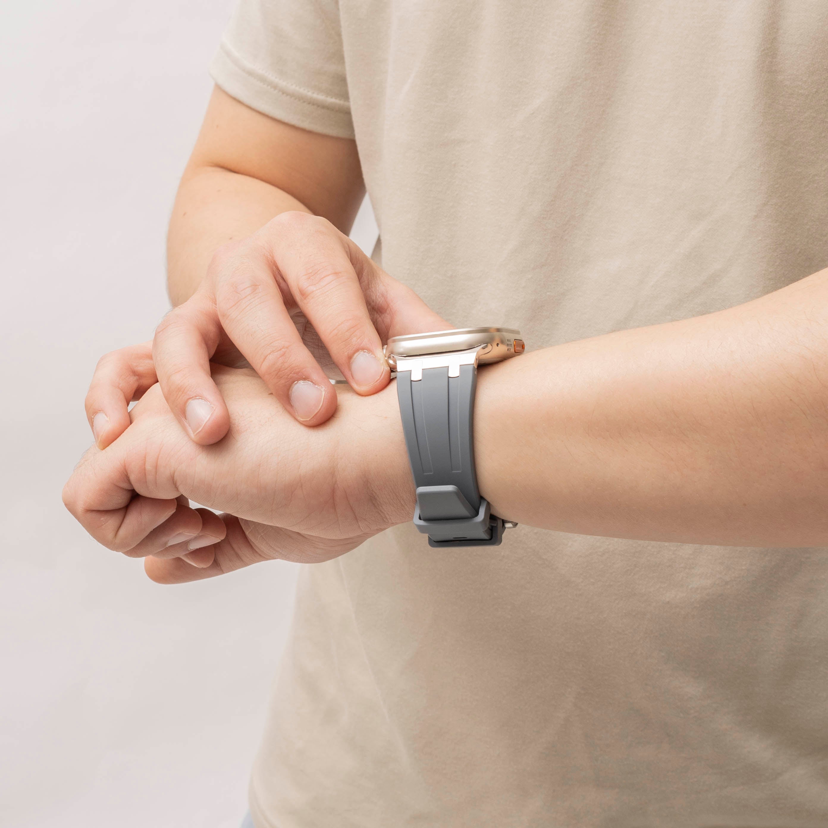 Bandz Apple Watch Silicone Strap 'Luxe Liquid' (Gray With Silver)