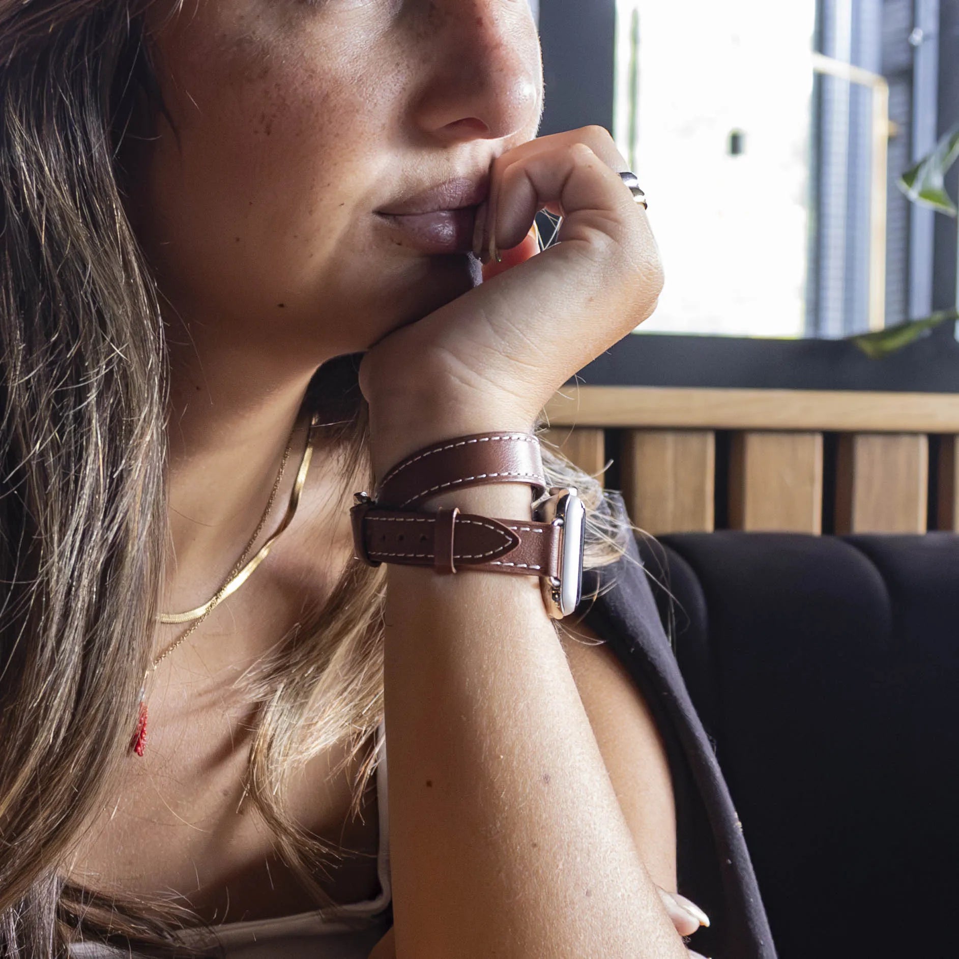 Bracelet cuir Double Tour Apple Watch (marron)