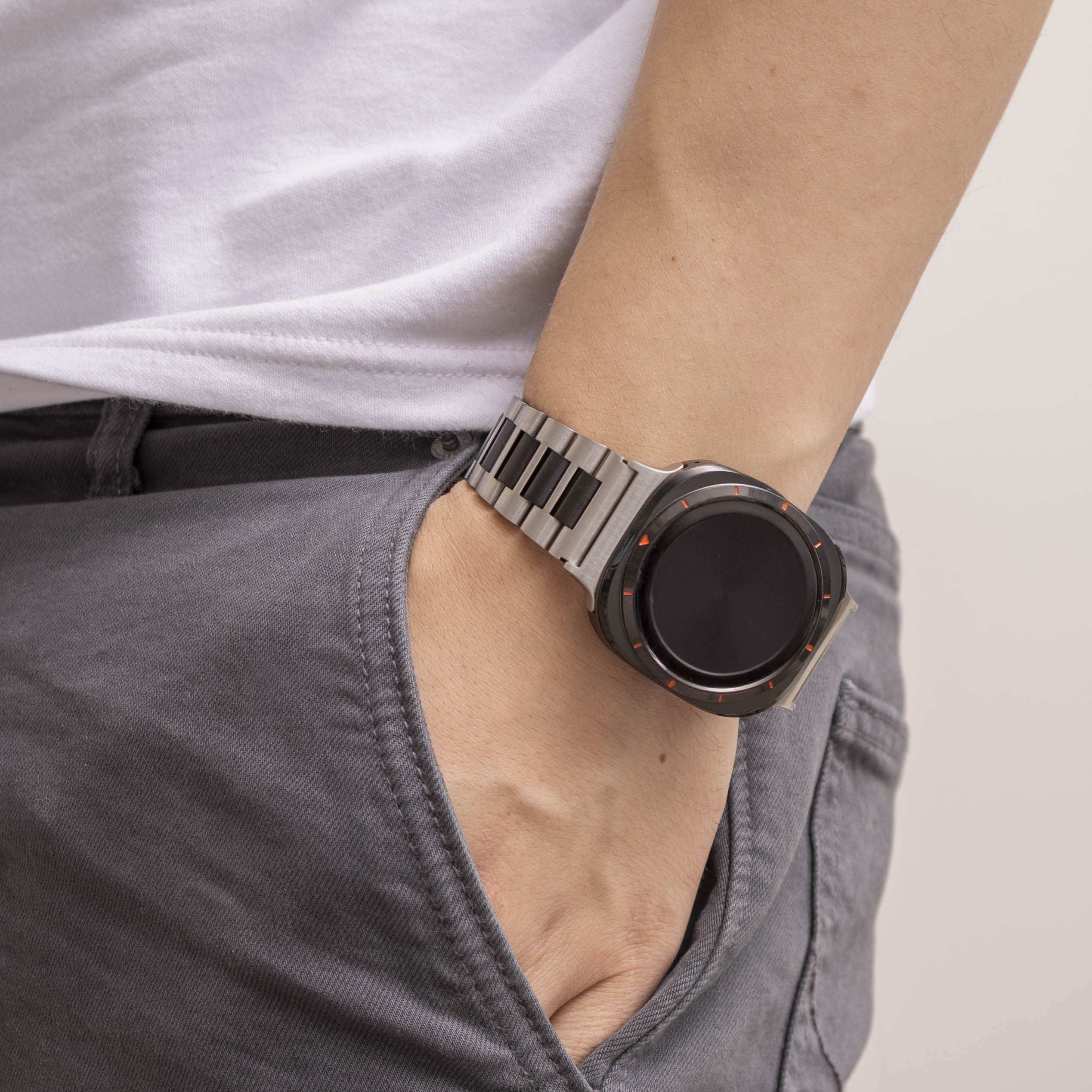 Bandz Samsung Galaxy Watch Ultra Steel Link Strap 'Deluxe' (Silver/Black)