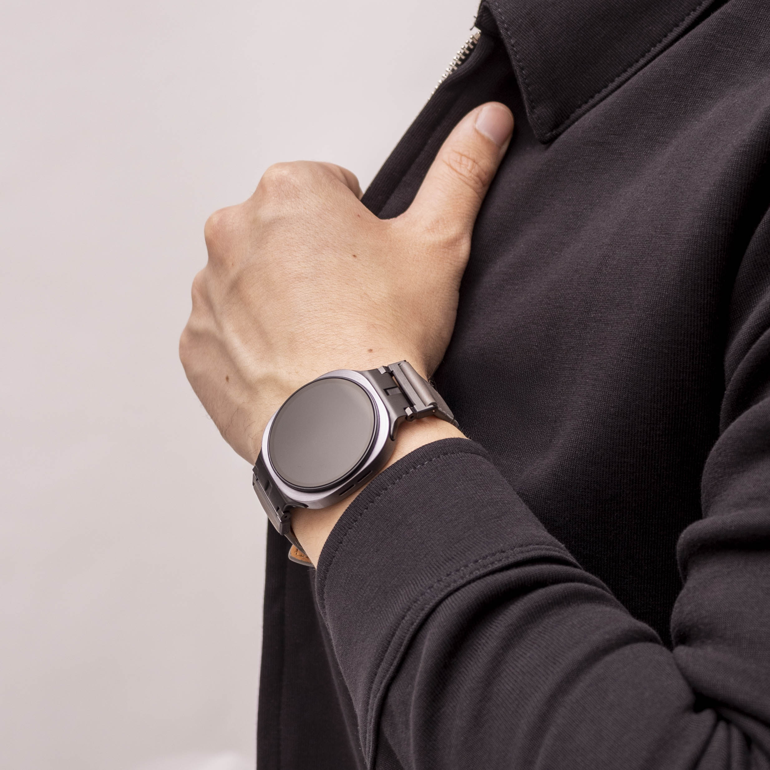 Bracelet cuir Premium Samsung Galaxy Watch 8 - 44mm (gris)