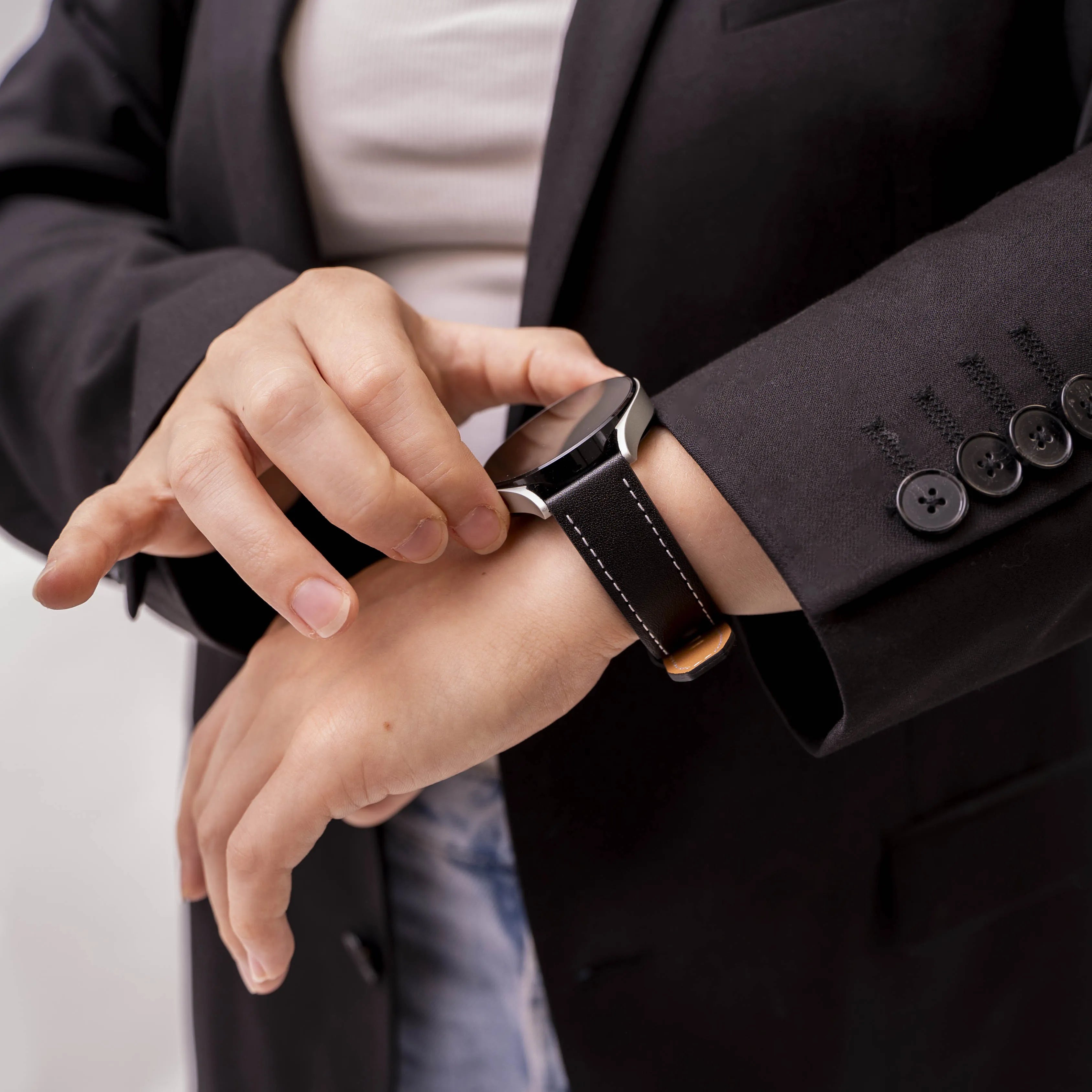 Bracelet cuir 'One Push' Oppo Watch X2 Mini (noir)