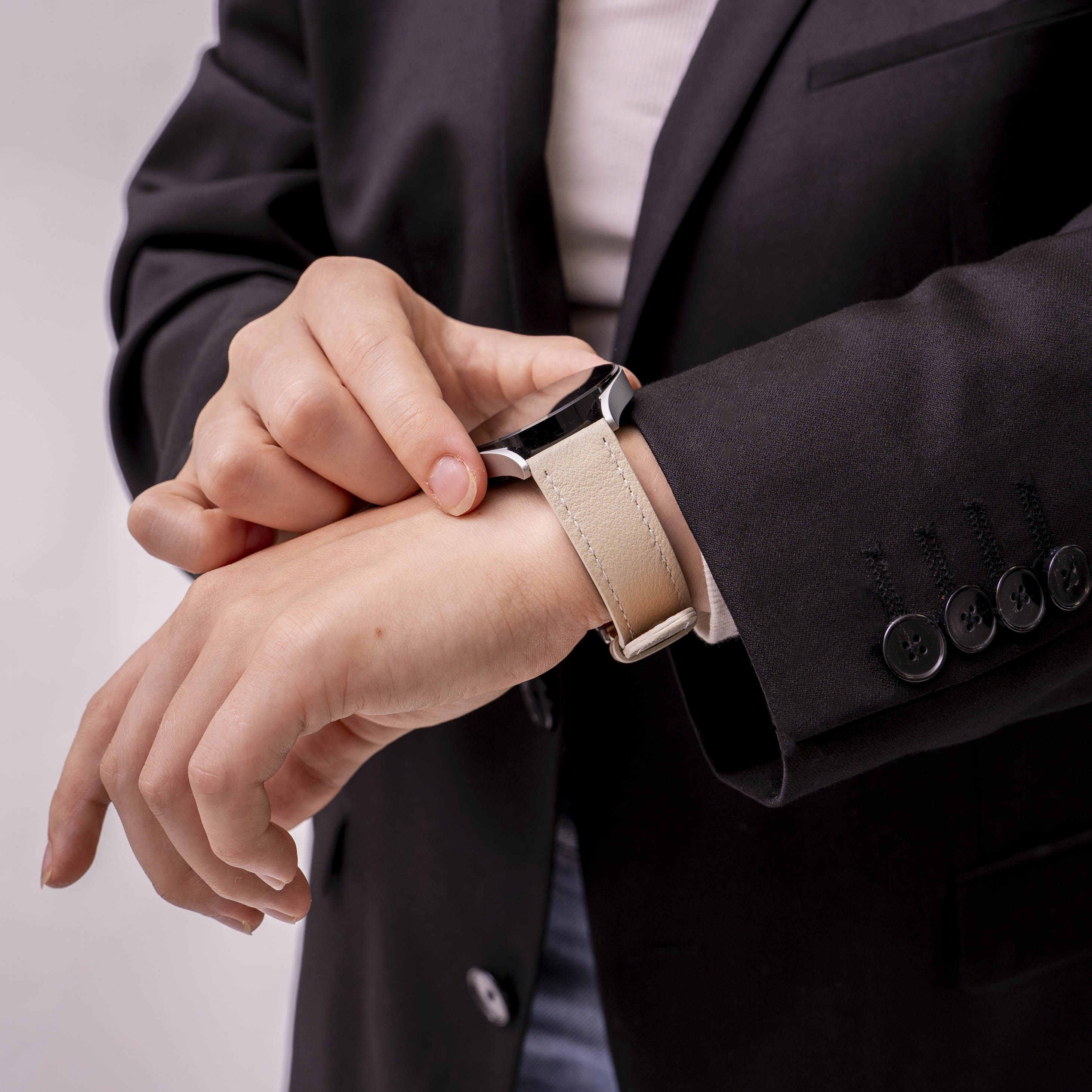 Bracelet cuir 'One Push' Amazfit GTS 3 (beige)