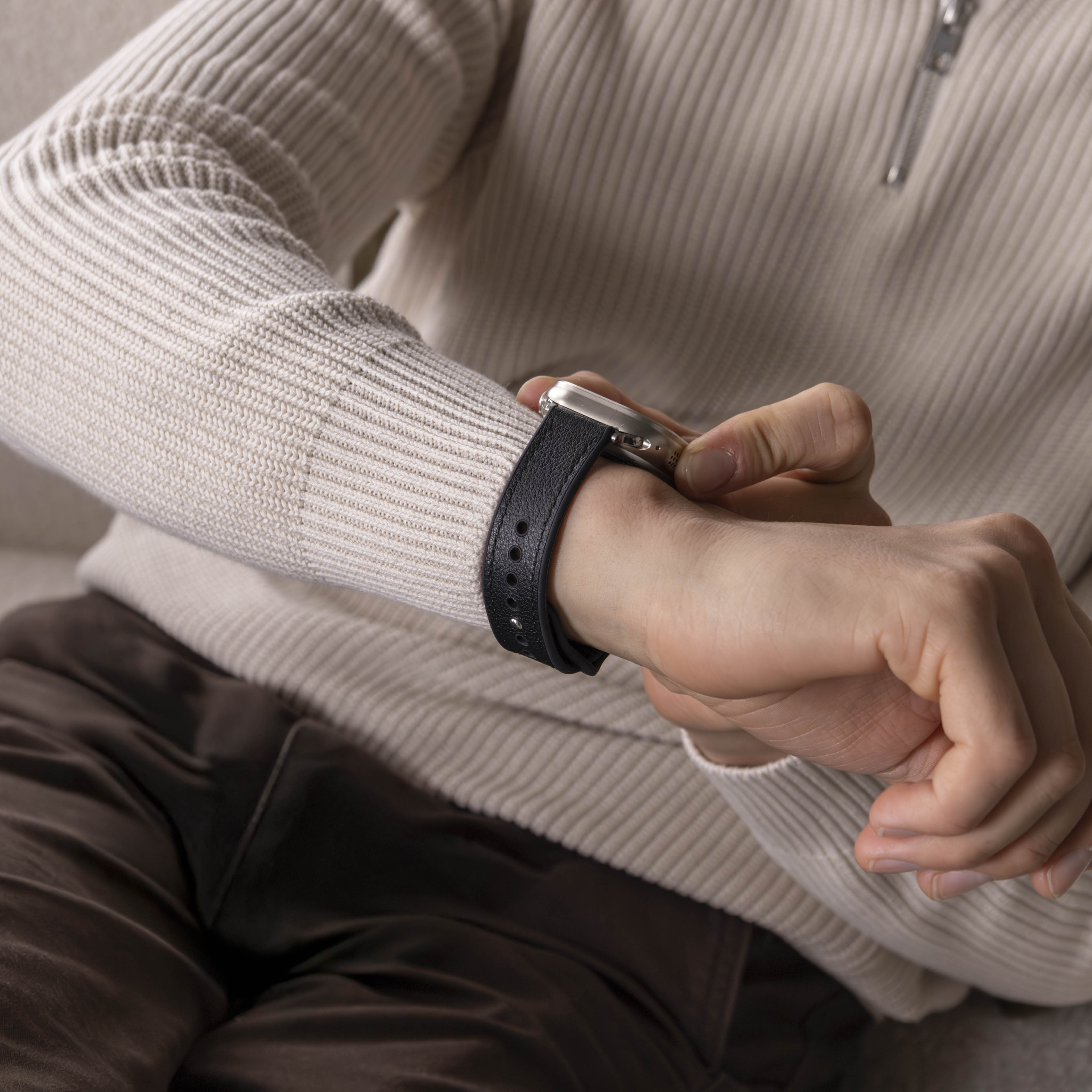 Bracelet cuir hybride Apple Watch Ultra (noir)