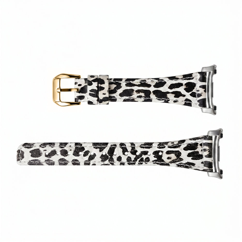 Leather Strap, leopard, laid flat, separate parts, direct top view