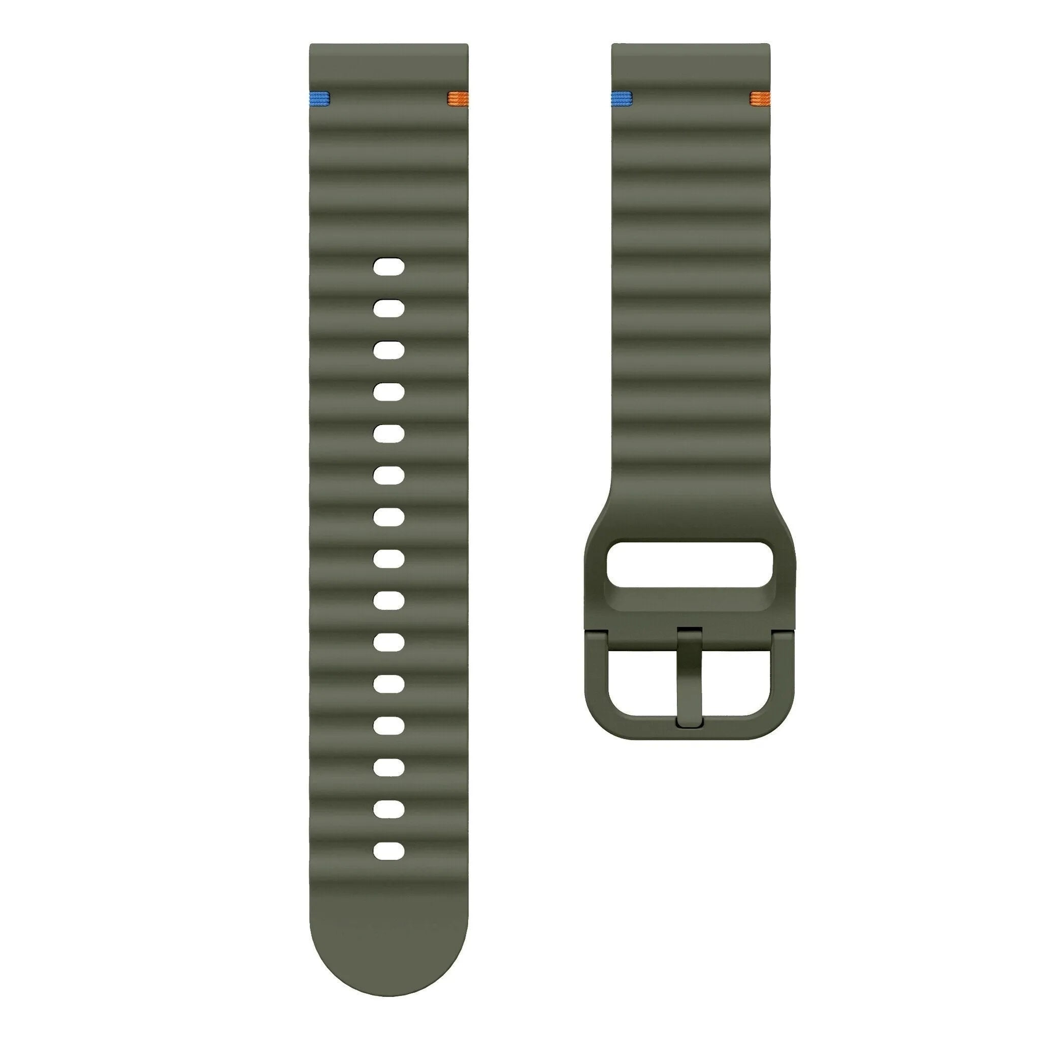 Wave Silicone Strap, army green, laid flat, separate parts, direct top view