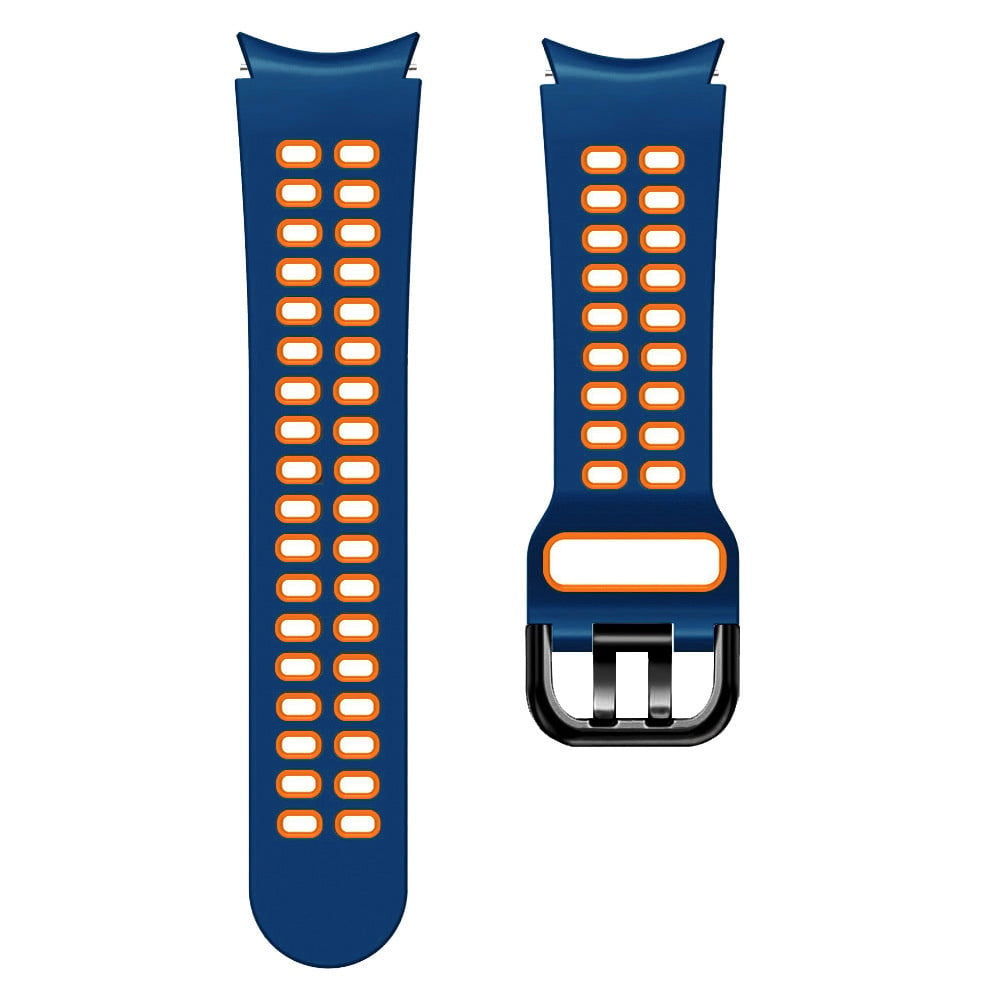 Silicone Squared Sport Strap, blue/orange, laid flat, separate parts, direct top view
