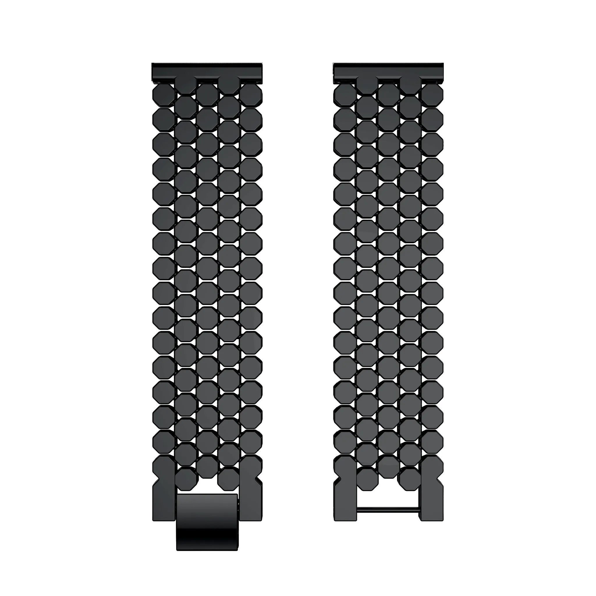 Steel Strap Hexagons, black, laid flat, separate parts, direct top view