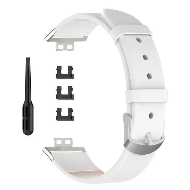 Leather Strap, white, laid flat, separate parts, direct top view