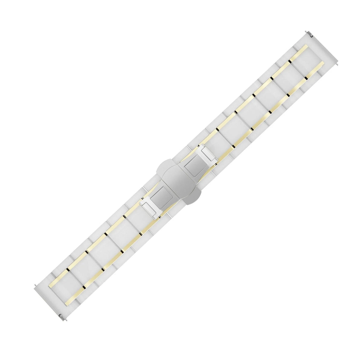 Metal Ceramic Link Strap, white/gold, laid flat, separate parts, direct top view
