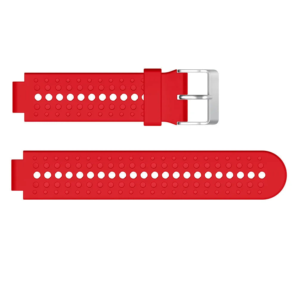 Silicone Strap, red, laid flat, separate parts, direct top view