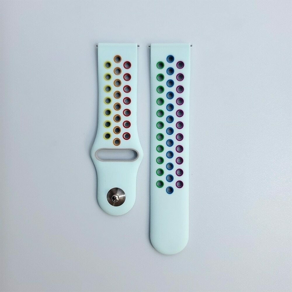 Silicone Sport Strap, light blue/colourful, laid flat, separate parts, direct top view