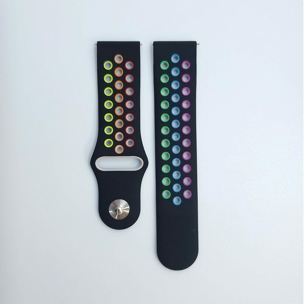 Silicone Sport Strap, black/colourful, laid flat, separate parts, direct top view