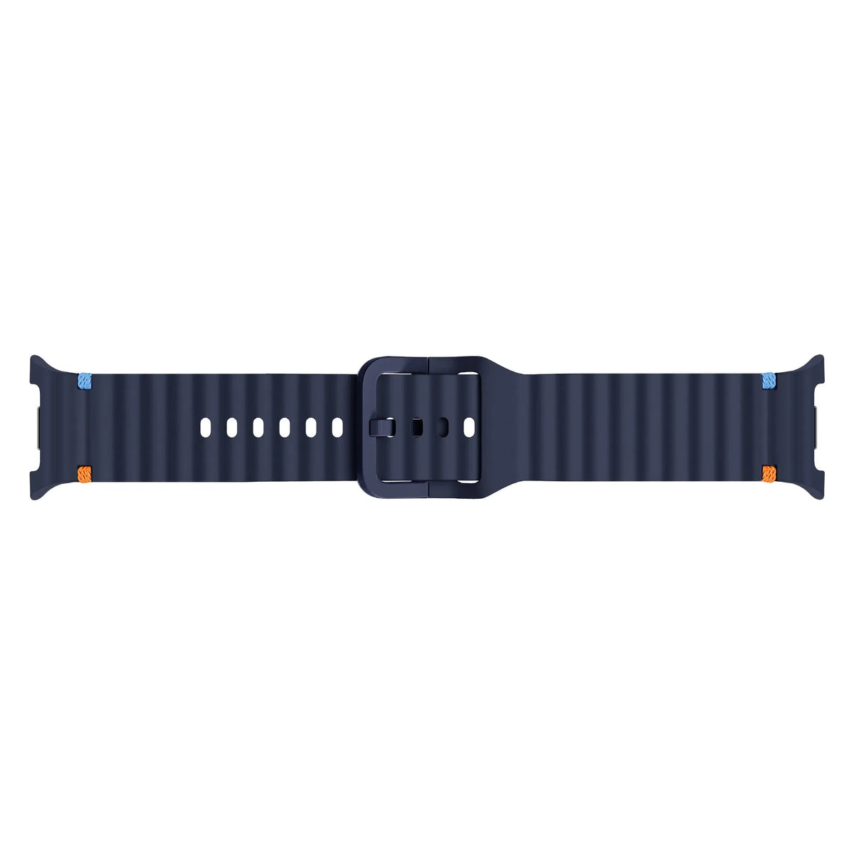 Wave Silicone Strap, dark blue, laid flat, joined, direct top view