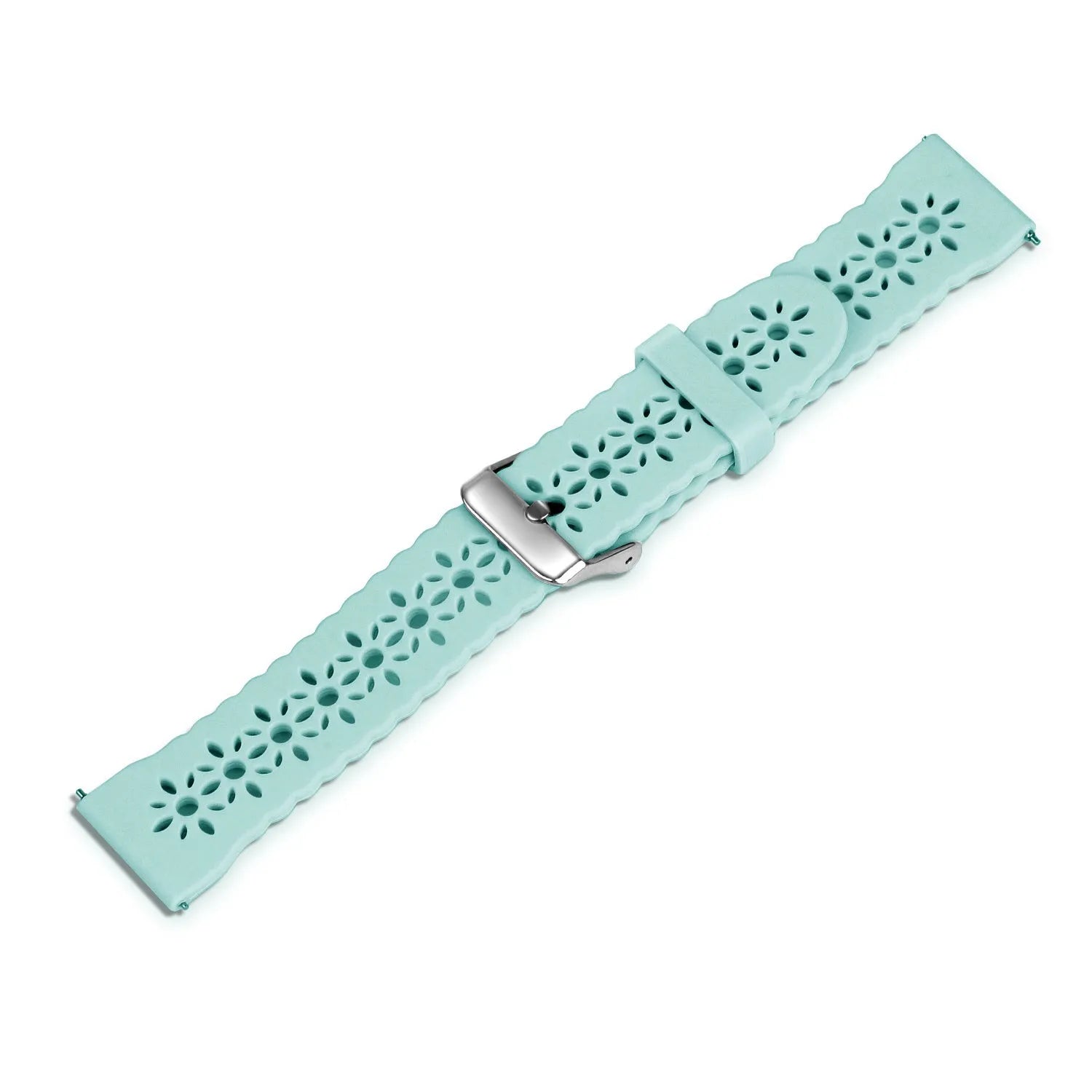 Patterned Silicone Strap, blue sea green, laid flat, joined, direct top view