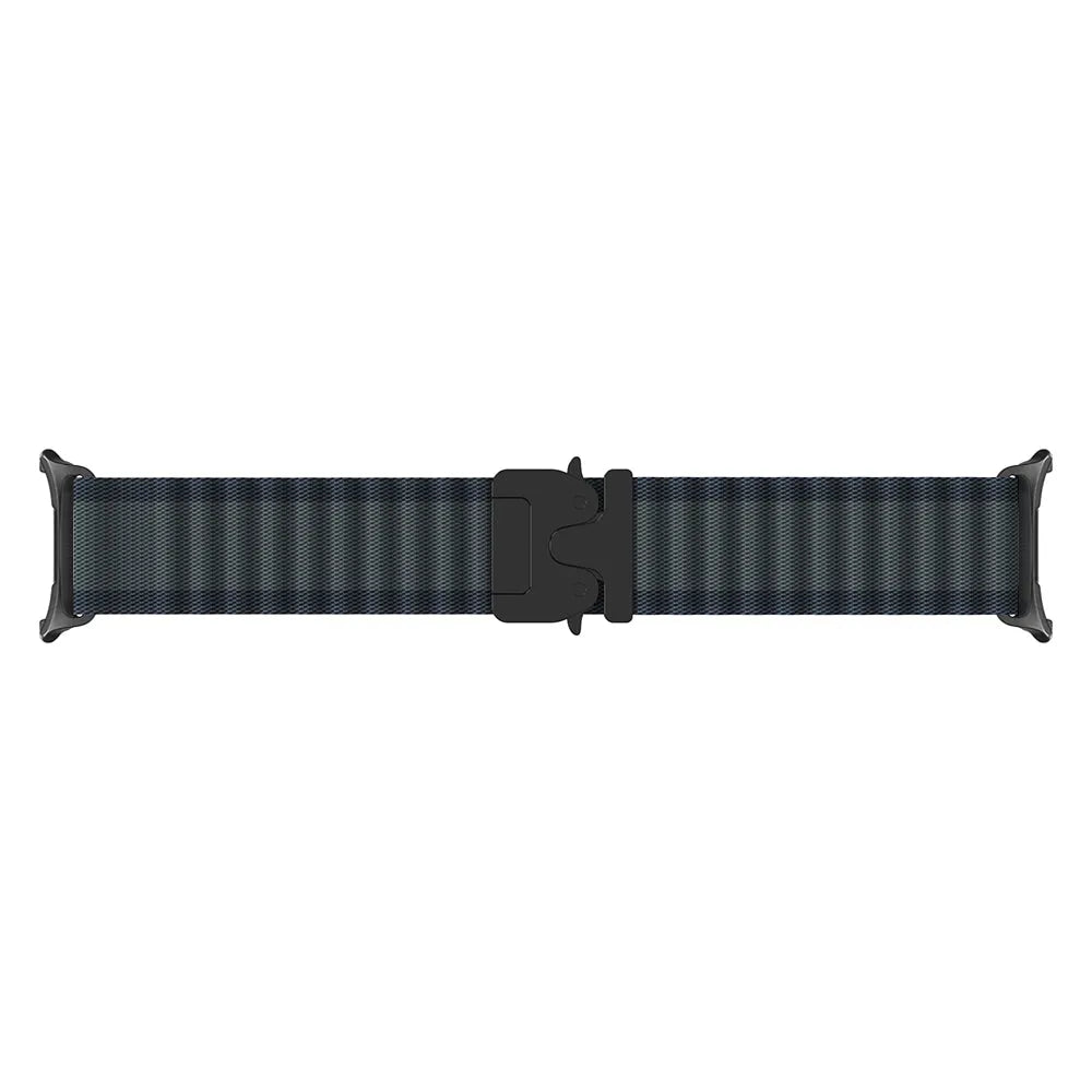 Outdoor Nylon Strap with P-Buckle, black with black, laid flat, joined, direct top view