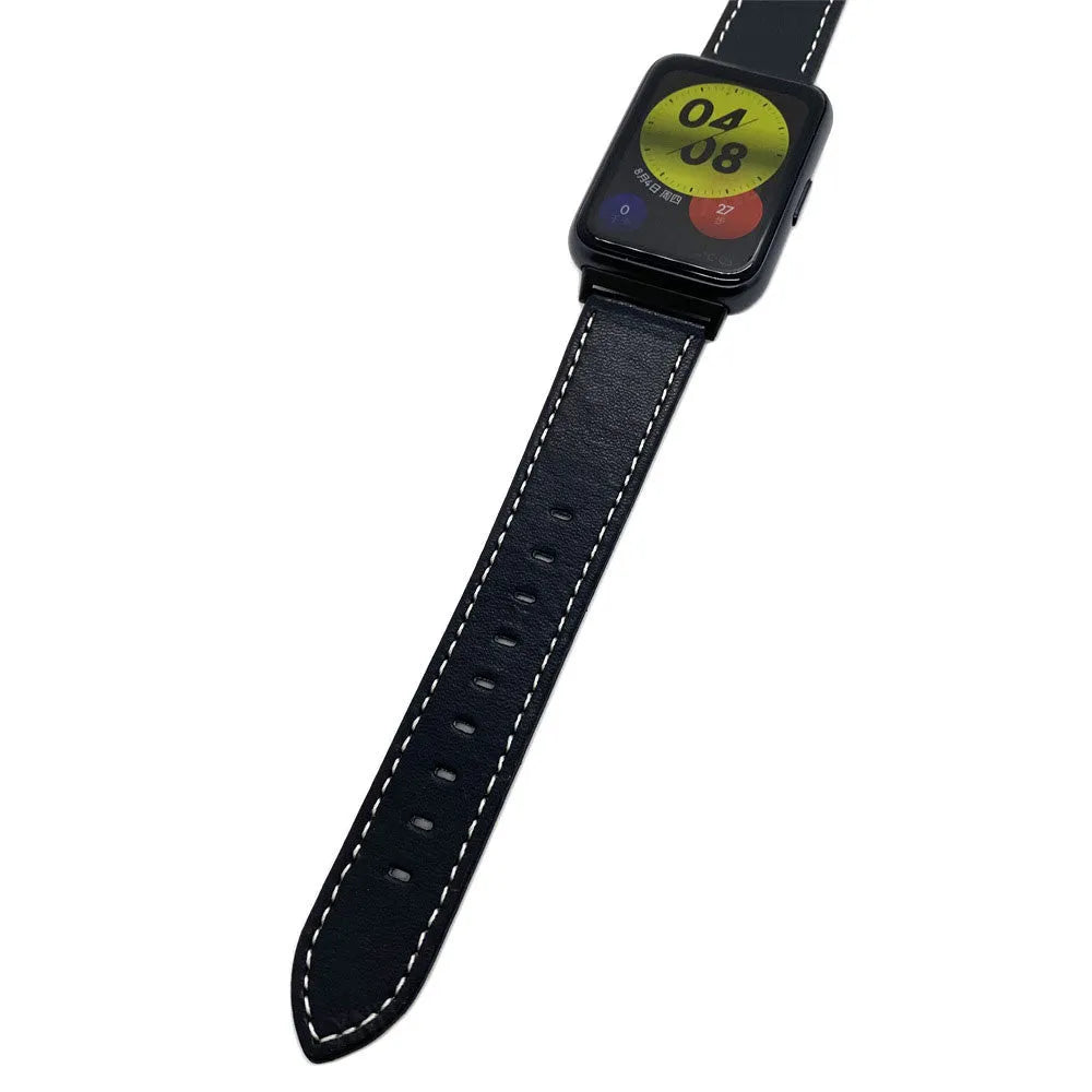 Leather Strap, black, laid flat, joined, direct top view